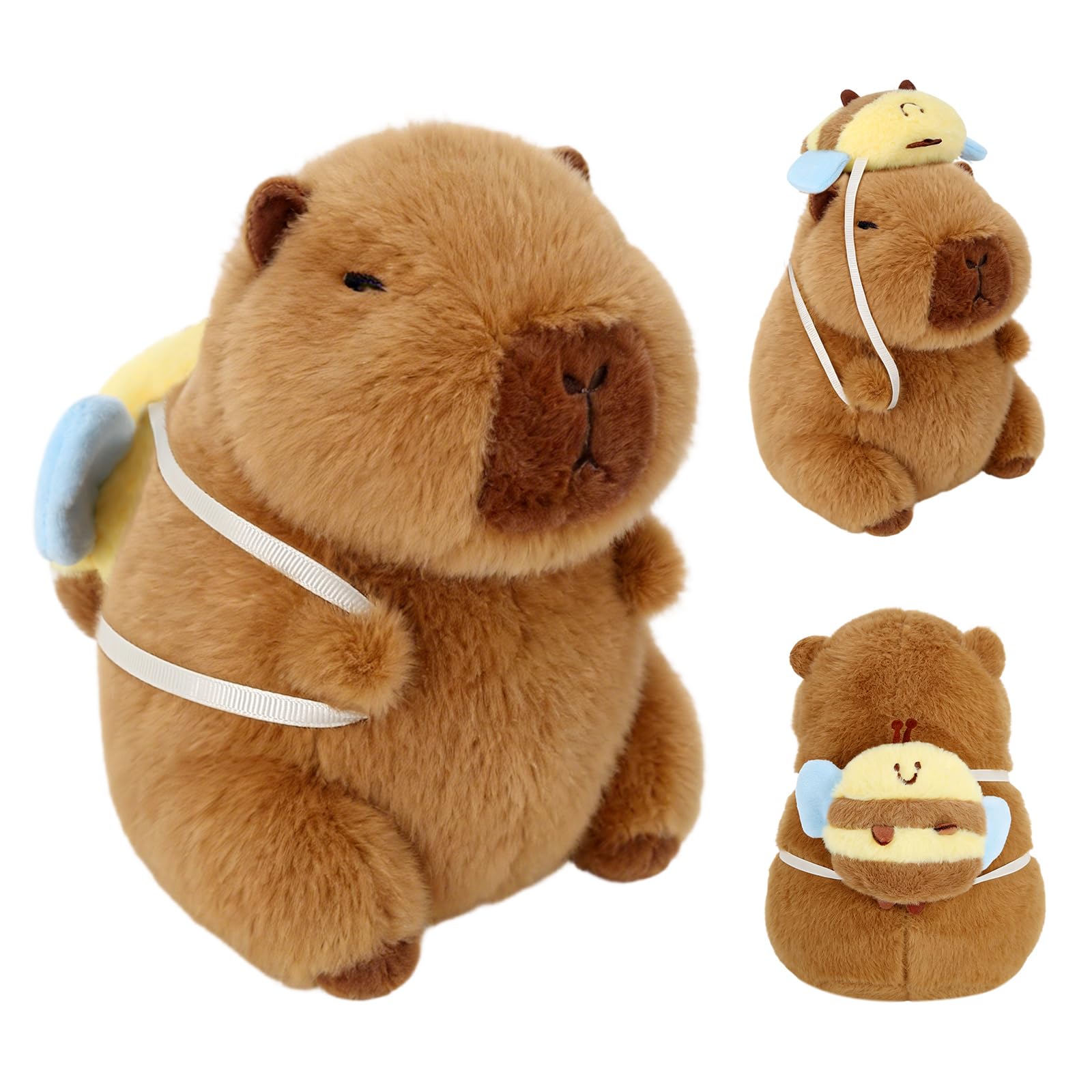 Capybara Peluche Kawaii Capybara Squishy Peluches Abeille Petite, 25CM, Anniversaire Kawaii Capibara Peluche Kapibara Anniversaire Kit Abeille Peluches Mignonne Douce Coussin Cadeau Détachable