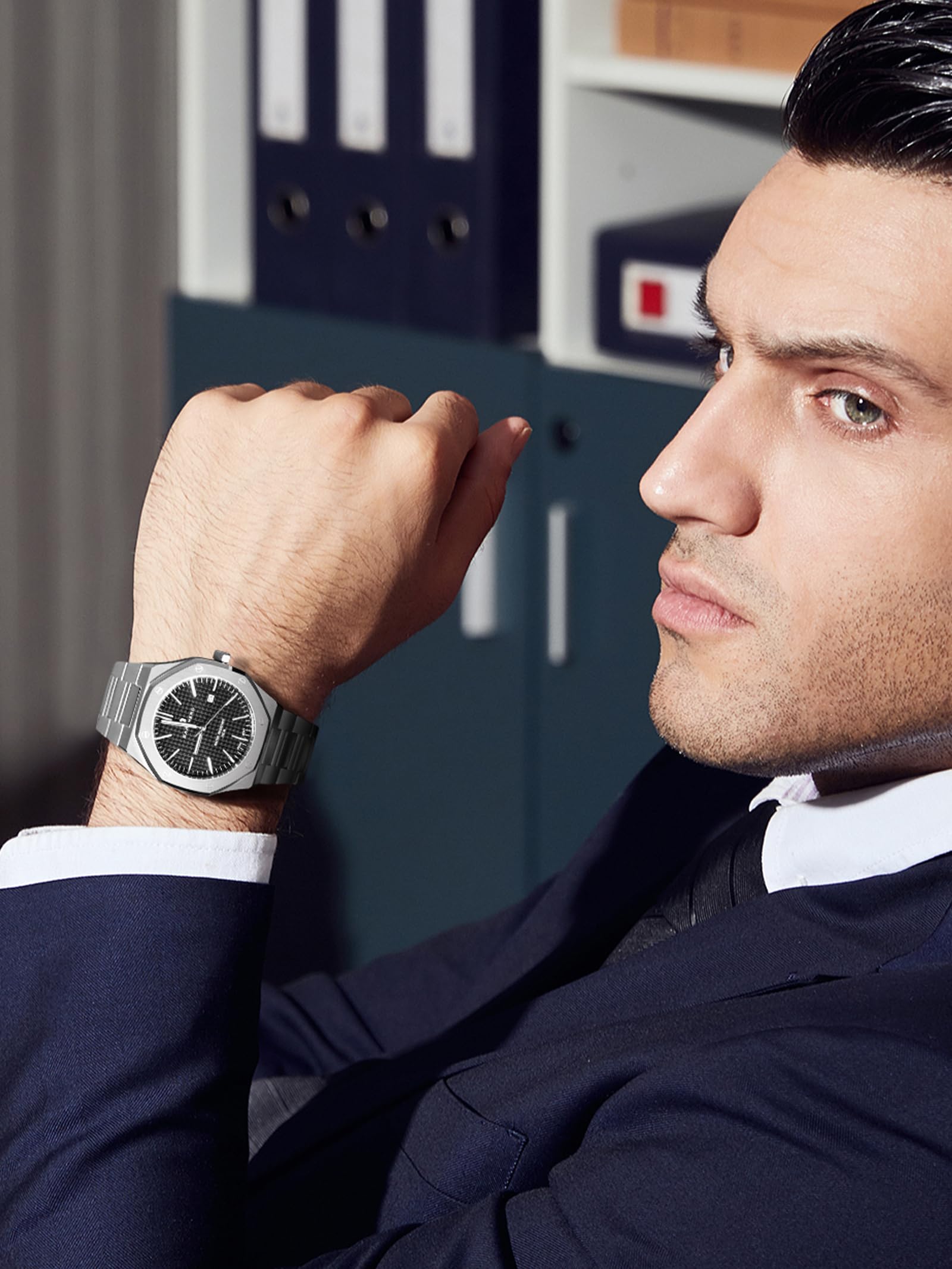 SAPPHERO Orologi da uomo Orologio da uomo in acciaio inossidabile al quarzo impermeabile con datario orologio da polso elegante e professionale regalo per oro