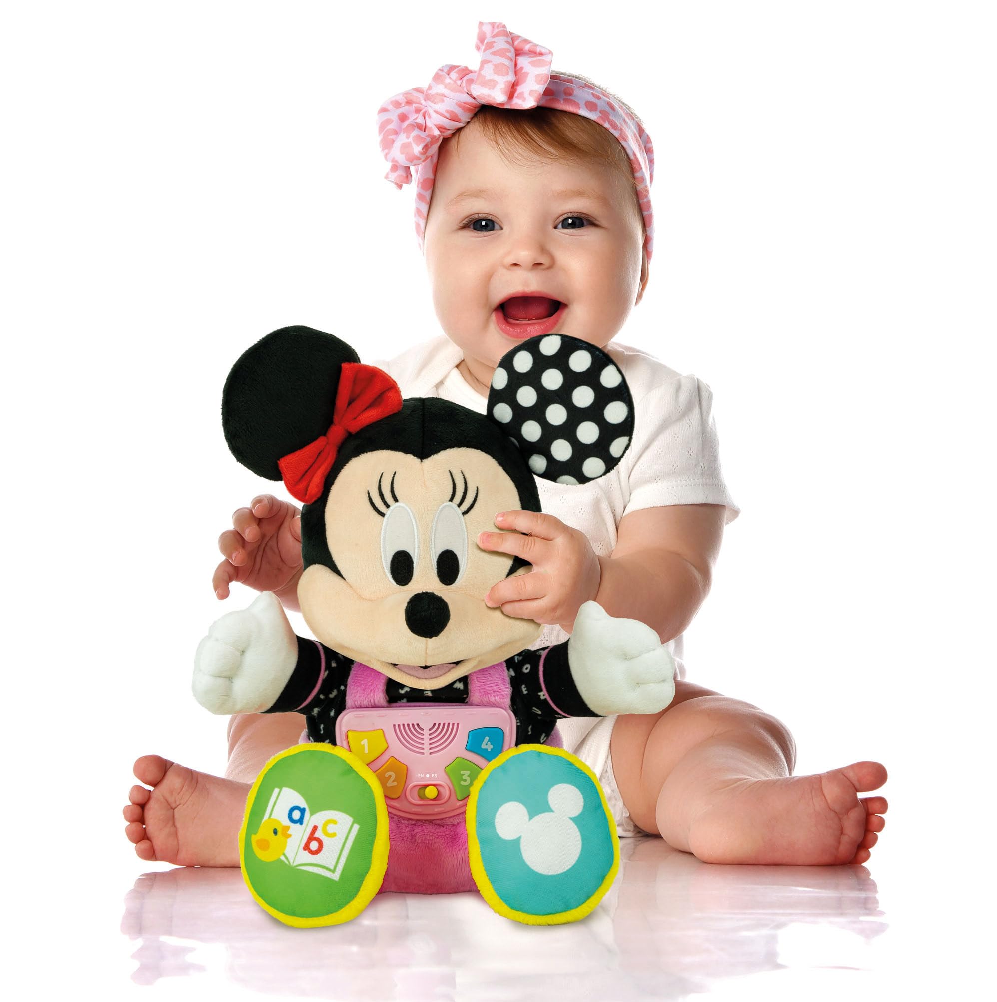 Clementoni Disney Baby - Baby Minnie Prime Storie, Peluche Raccontastorie Interattivo per Bambini 12+ Mesi, con 4 Libricini Illustrati, 100% Lavabile, Lingua Italiana, 17852