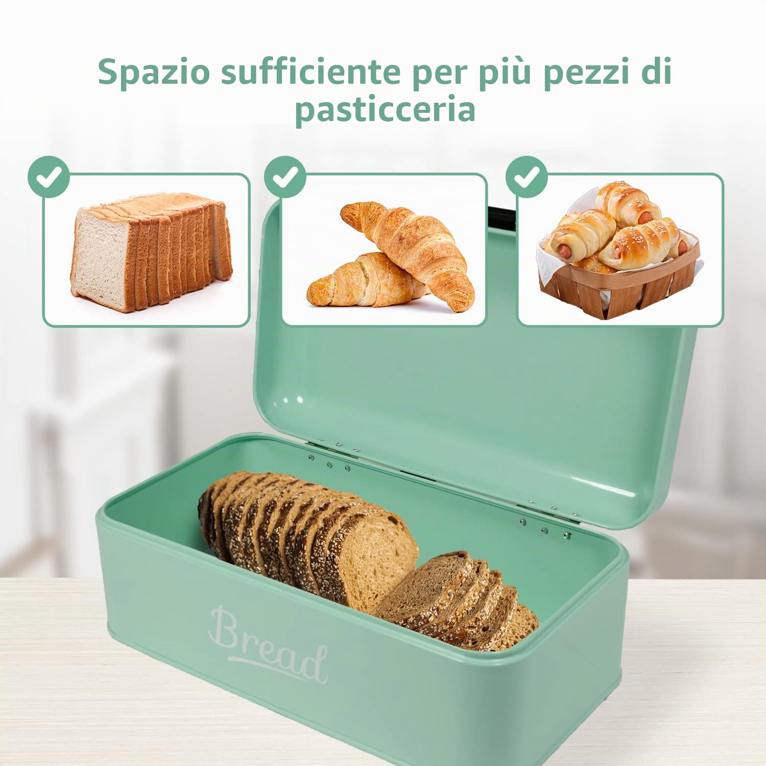 DRULINE Porta Pane Metallo Portapane Scatola Salvaspazio Cestino per Il Contenitore Conservazione Cucina Ufficio PIC-Nic di Alta qualità Verarbeitetes Metallblech Grande 16,5x42x23cm (L/B/H) Menta