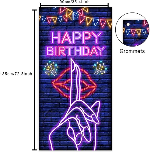 Miniatura 2 de Cartel de feliz cumpleaños con labios sensuales de neón, decoración temática para despedida de soltera, boda, noche, despedida de soltera, despedida