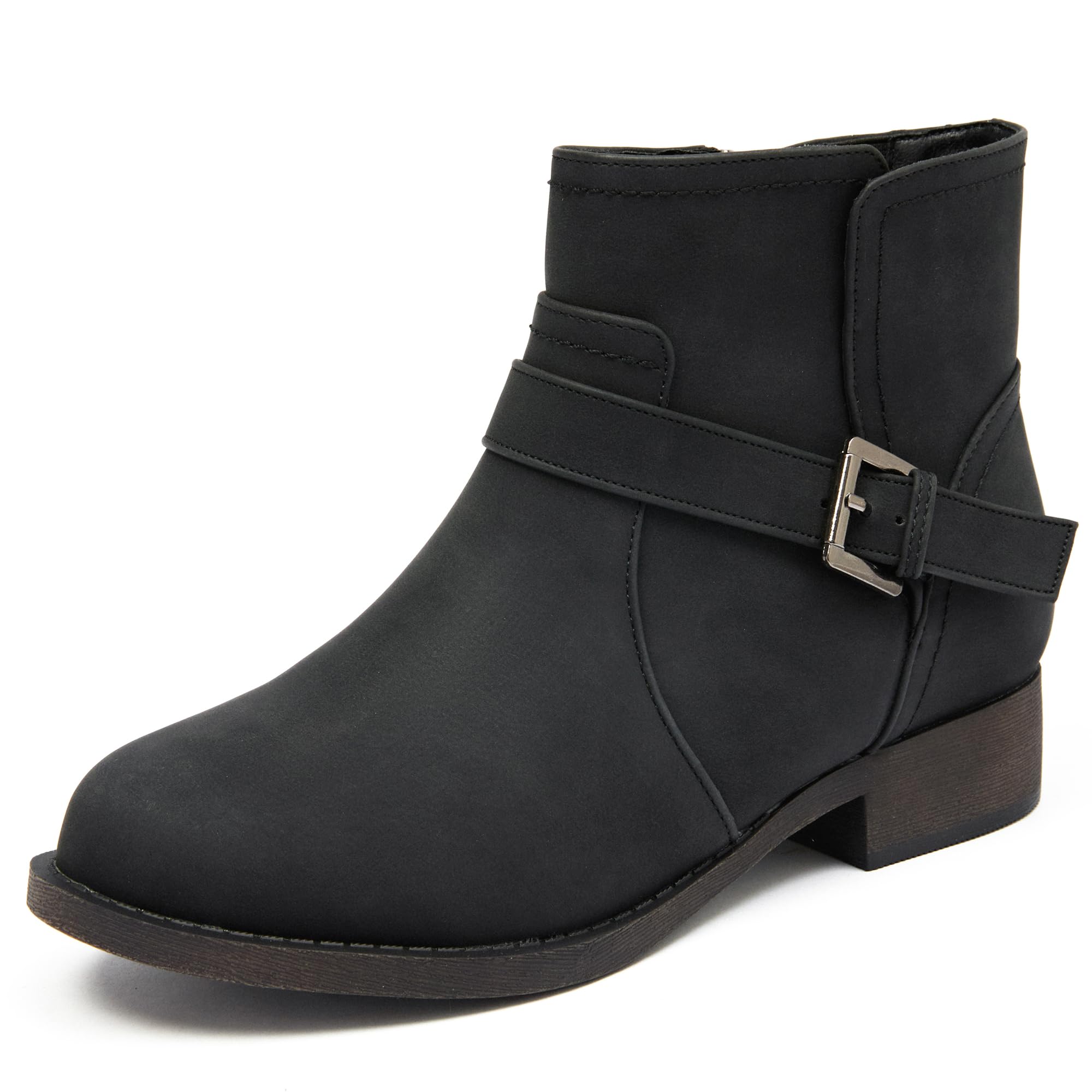 Veittes Womens Ankle Boots - Classic Side Zip Cover with Buckle Strap Comfortable Platform Round Toe Low Chunky