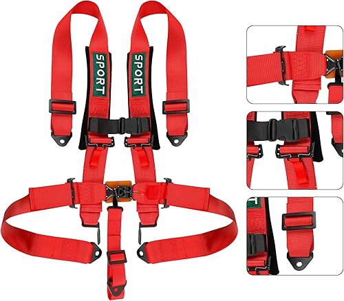 Miniatura 3 de DING.PAI Arnés de seguridad de 5 puntos rojo para carreras con almohadillas de hombro de 2 pulgadas, protección de asiento de cubo para Go Cart Kart