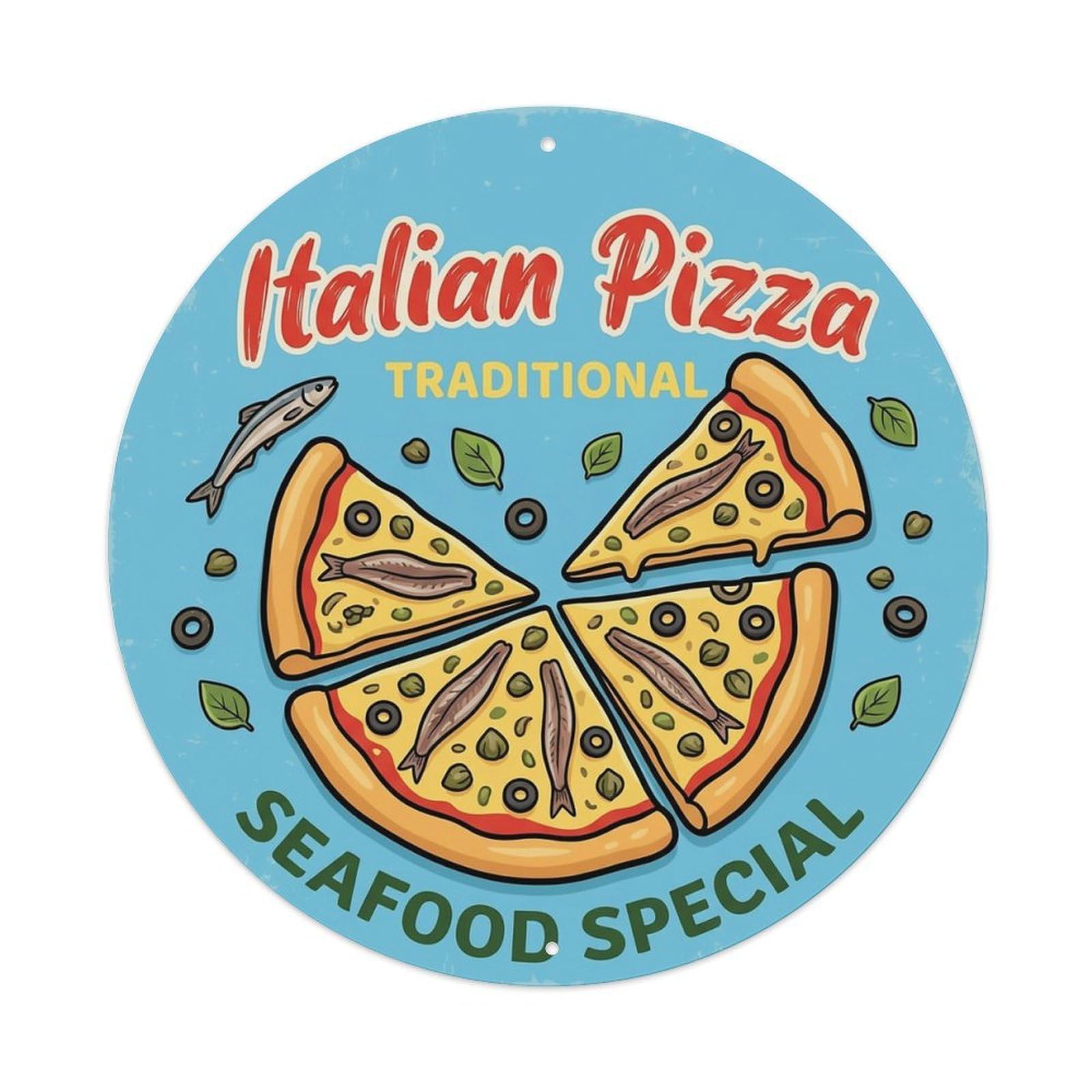 Huiyhb 8X8inch(20X20cm) Vintage Pizza Slice Italian Traditional Cuisine Anchovy Metal Tin Sign