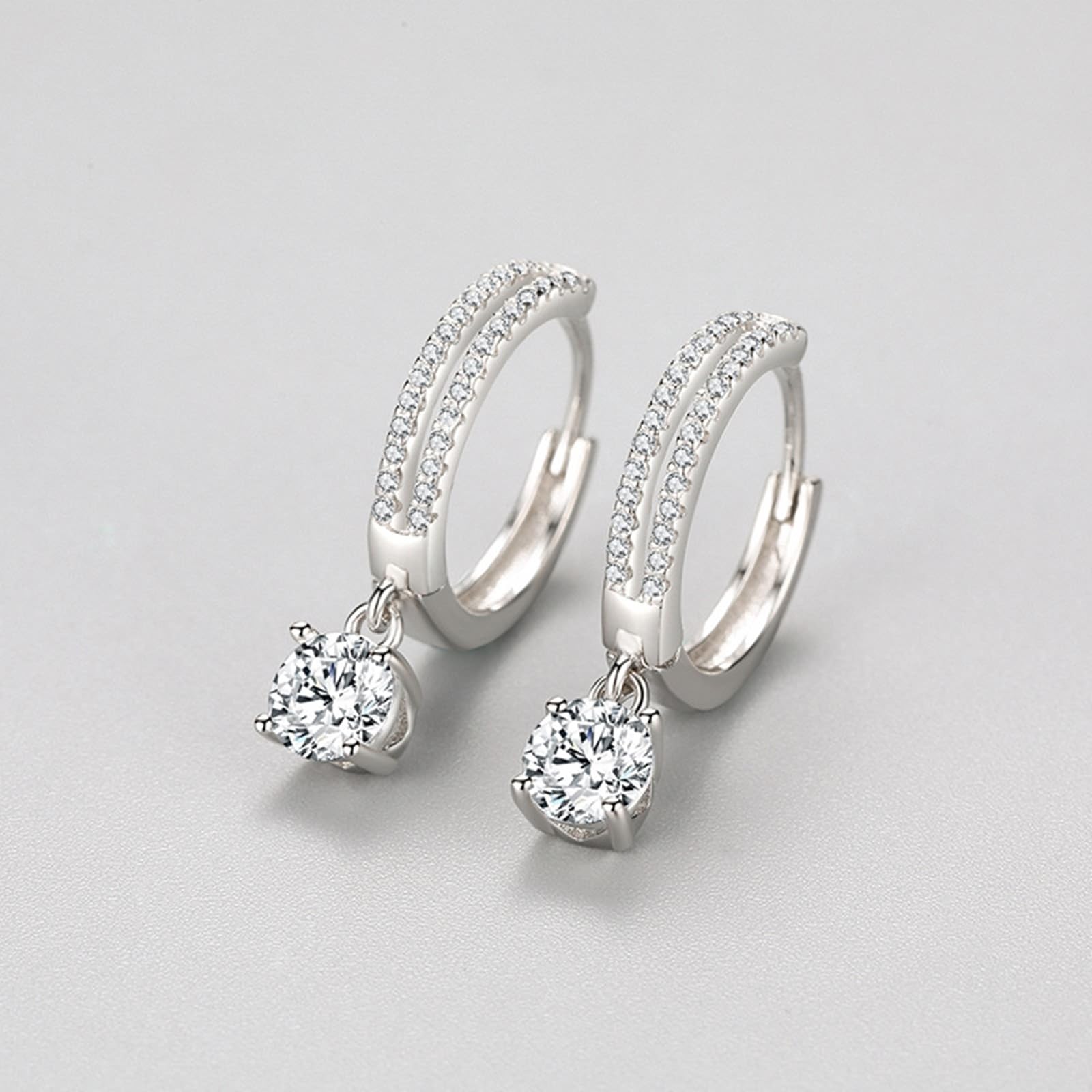 Ohrringe 375 Weißgold Echt Gold Schmuck mit Rund Moissanit, Hohl Kreis Form