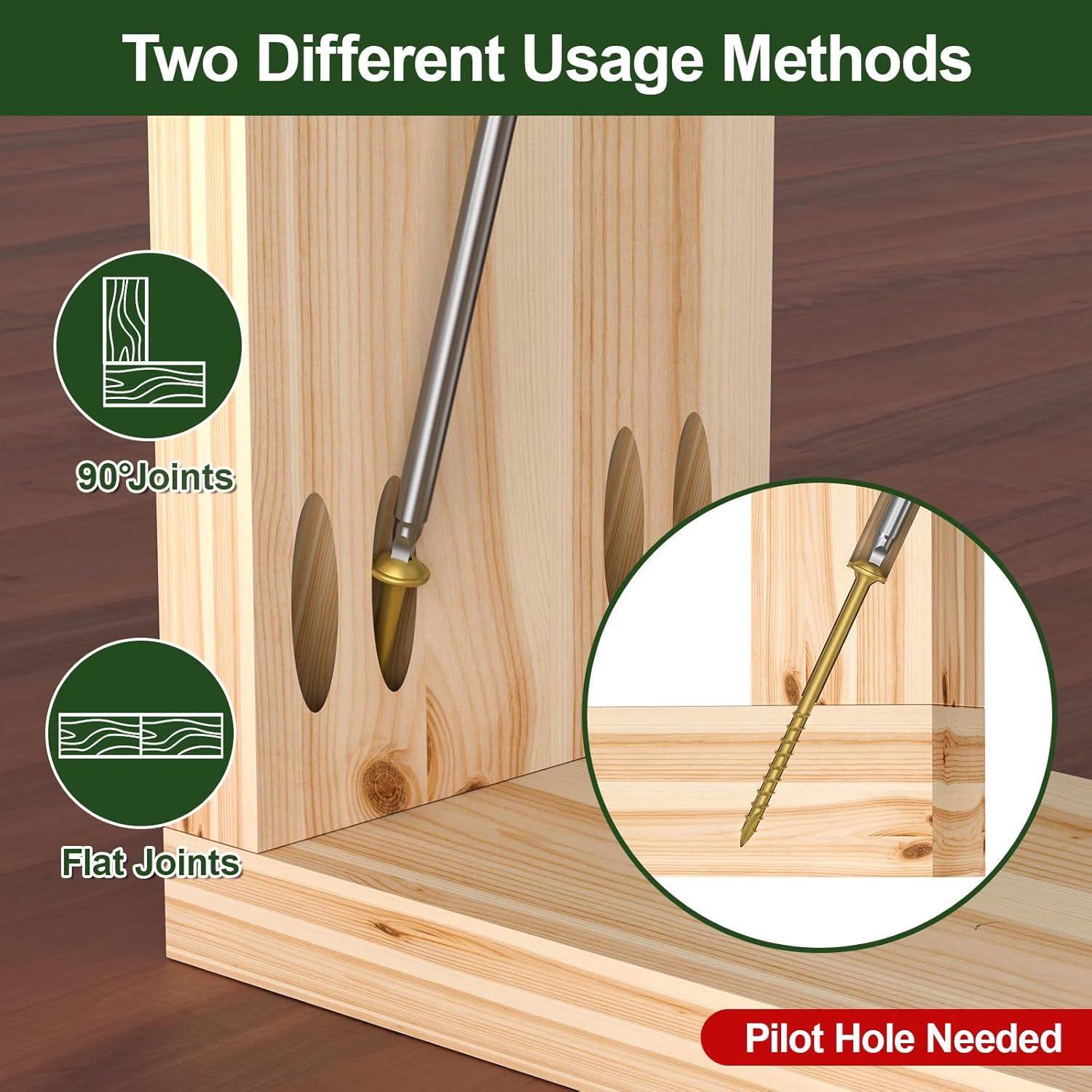 Pocket Hole Screws 3 Inch, 160Pcs Exterior Pocket Screws #10 X 3, Asymmetric Quick-Drive Thread Wood Screws for Woodworking DIY Projects Pocket Joinery Drive Bit Included(Gold) - Image 6