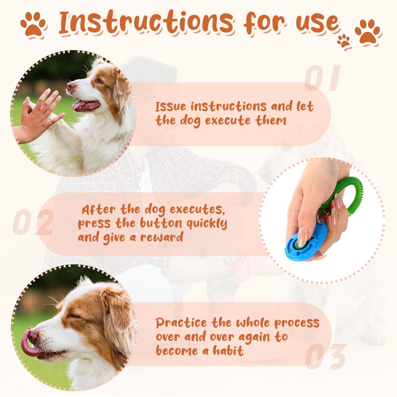 Hiboom Clicker de entrenamiento para perros, 30 unidades, colorido a granel, para entrenamiento de mascotas, clicker de entrenamiento de gatos, con correa de muñeca para mascotas, perros, gatos,
