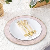 Vista 5 de Party Bargains - Bajoplatos de 13 pulgadas (4 unidades), borde dorado martilleado en rosa, bajoplatos desechables y resistentes para cenas elegantes