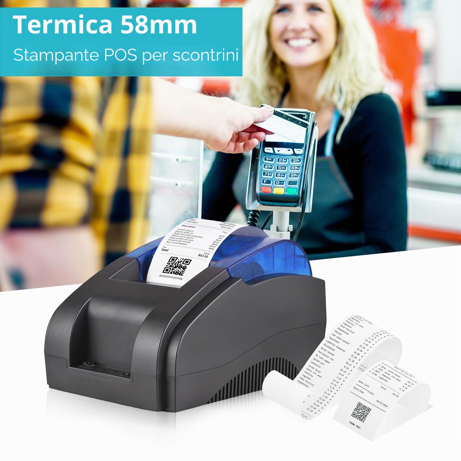 Shuaiguō Stampante termica 58 mm USB+BT 203 DPI compatibile con /Linux/Mac/Android/iOS