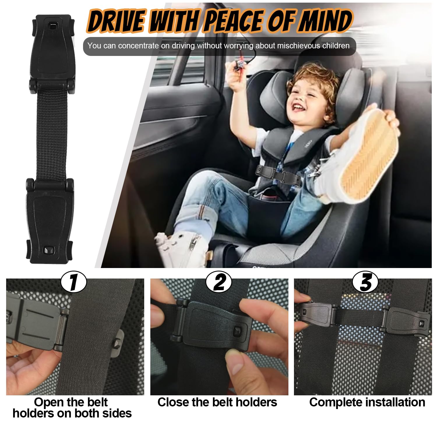 4 Pezzi Fibbia Di Sicurezza Seggiolino Auto, Fibbia Gancio Cintura Seggiolino Auto Bambino, Clip Bambino Cintura Di Sicurezza Auto per Seggiolini e Passeggino (Nero)