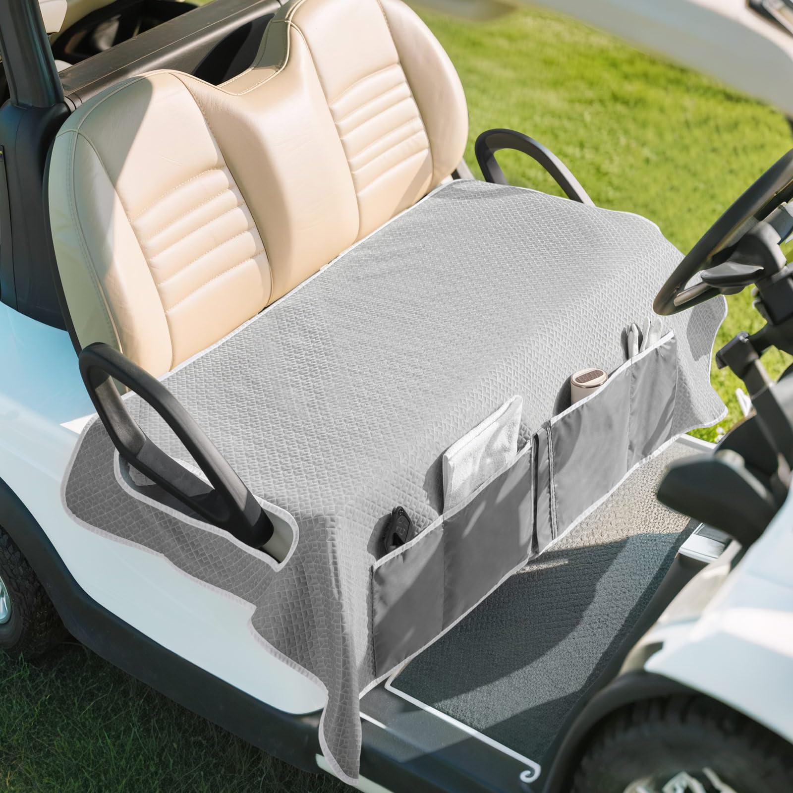 MoKo Golf Cart Seat Covers, Universal 2-Seat Towel with 4 Pockets,Gray