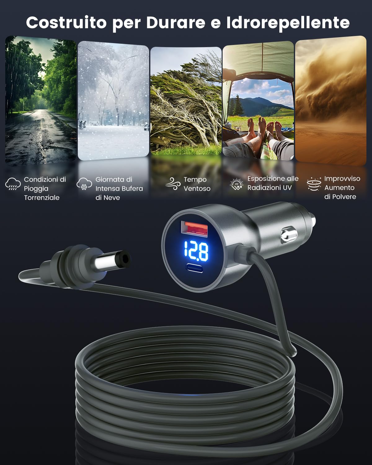 Mwin Cavo Starlink Mini - Caricatore Auto Cavo Alimentazione DC per Starlink Mini, Adattatore Accendisigari 12V-24V con Display Digitale, Porte USB C/USB A Ricerca Rapida 30W per Camion, Auto (3M)