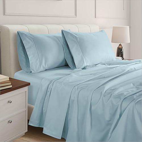 Miniatura 4 de Bluemoon Homes Sábanas de algodón egipcio de 800 hilos, tamaño matrimonialqueen, juego de 4 piezas, azul cielo