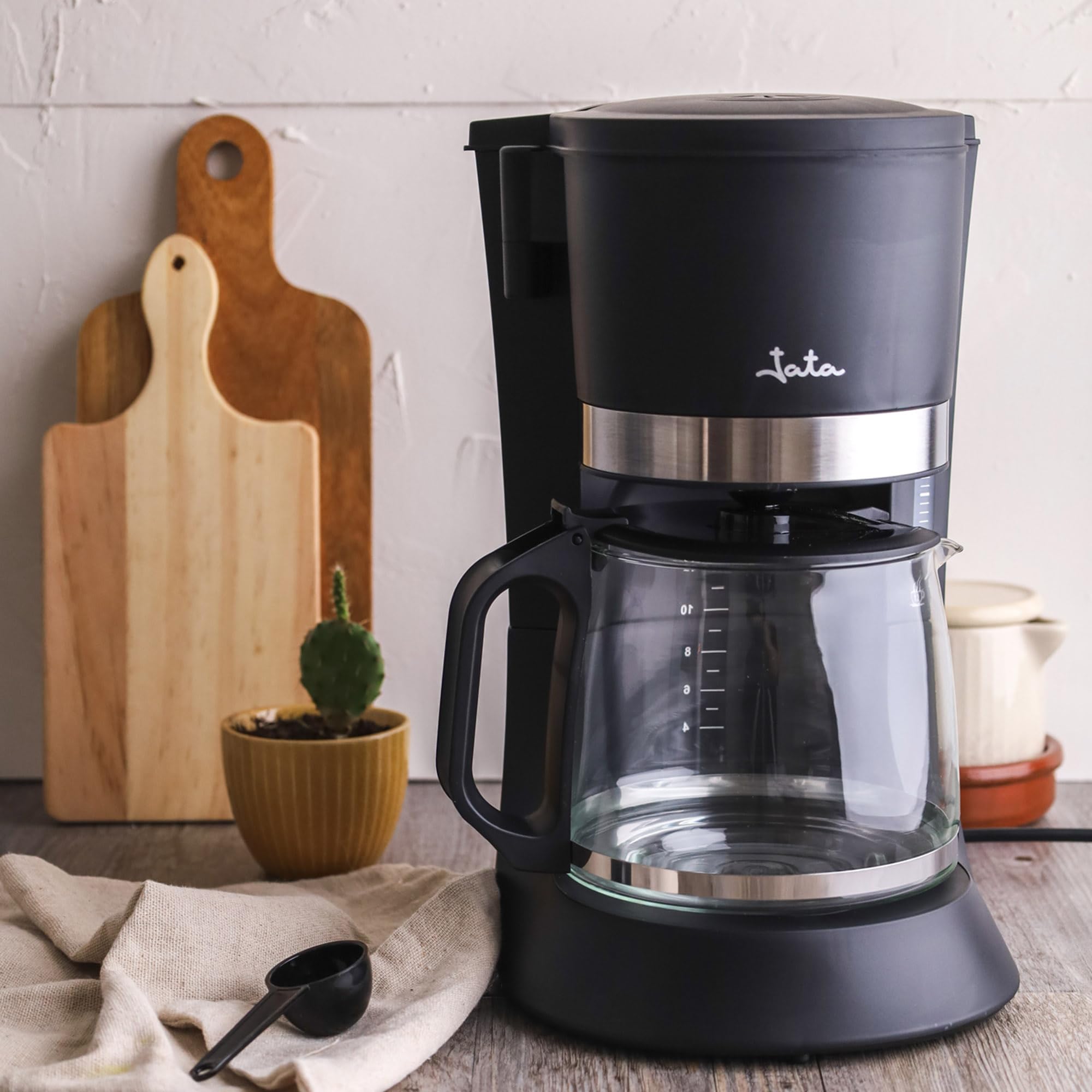 Jata CA290 - Cafetera de Goteo 12 Tazas 1175 ml, Cafetera Americana con Filtro Permanente Reutilizable, Jarra de Cristal, Apagado Automático y Placa Calefactora