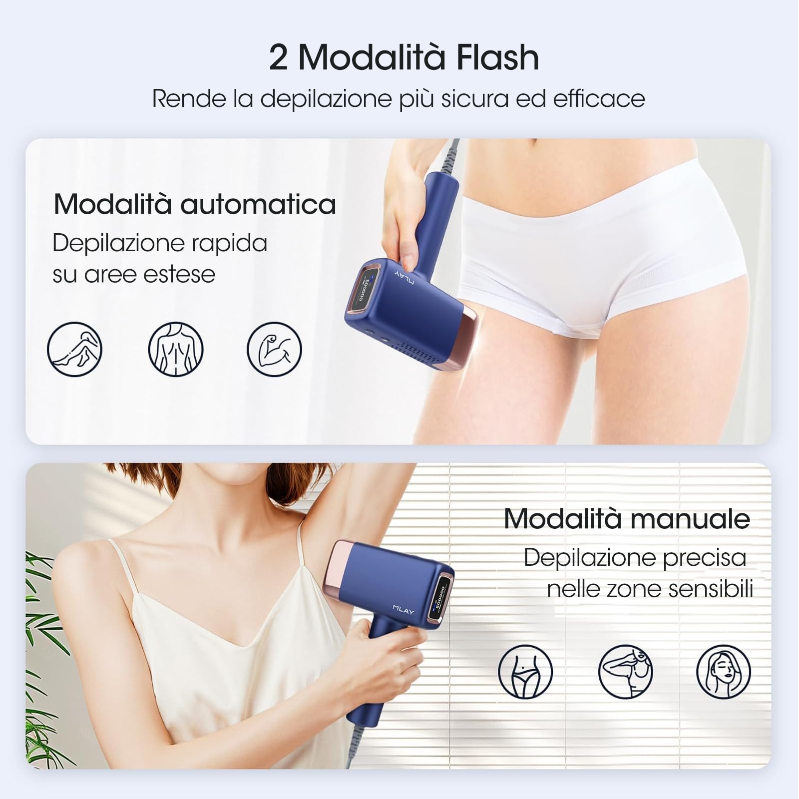 Epilatore Luce Pulsata,0,5 Episodi/Flashlight Depilazione Indolore a Punti di Ghiaccio con Due Precise Testine di Depilazione Per Il Viso,Adatte Per La Depilazione Di Viso,Ascelle,Gambe E Zona Bikini
