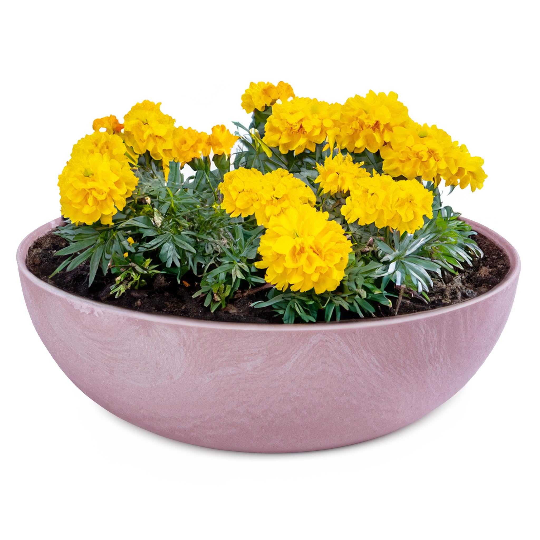 matches21 HOME & HOBBY Outdoor Plant Bowl in Antique Pink Marbled 25 x 9 cm Weatherproof Flower Bowl