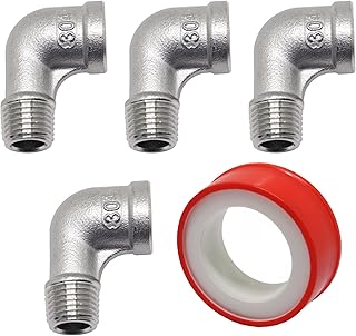 GDFYMI 90 Degree Hose Elbow, 304 Stainless Steel Street Elbow, 1/4" NPT Threaded Cast Pipe Fittings Female x Male with 1 Tape, Thread Inner & Outer Teeth Elbow Bending Plumbing Accessories (4Pcs)