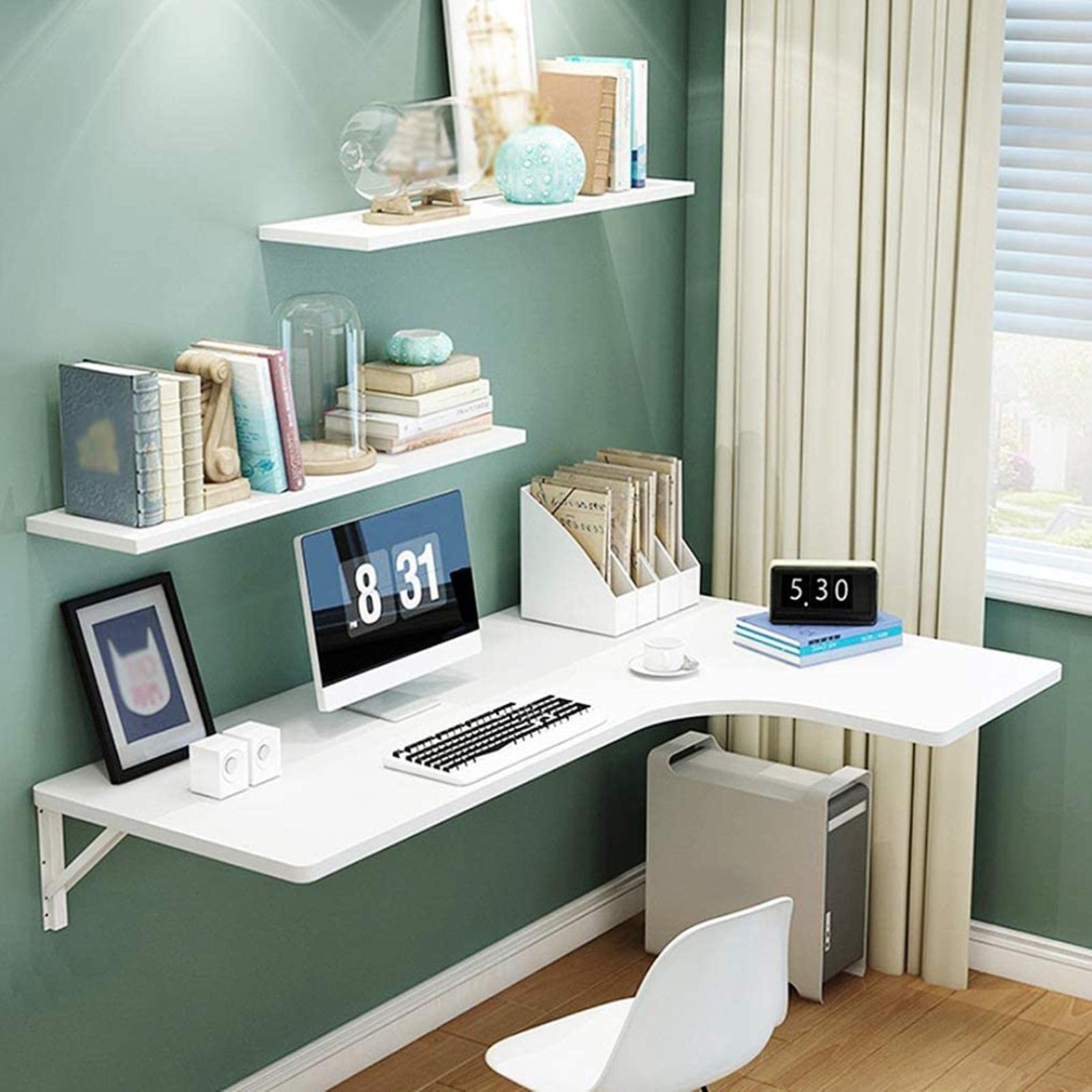 Buy OUWTE DropLeaf Corner Table with 2 Floating Shelves Folding Laptop Computer Desk Walled