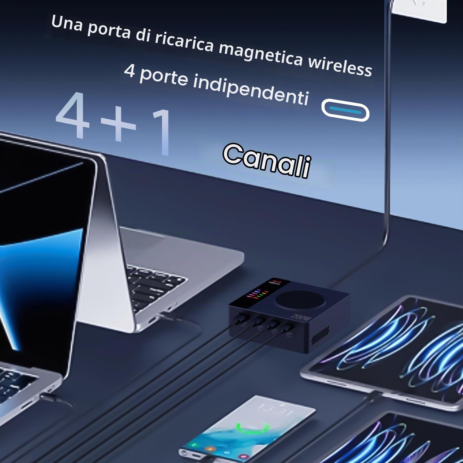 ISDT Power 200X Caricatore da Parete Senza-Fili, con 4+1 Porte USB (Massimo 140W) Compatibile con Tablet iPad-Laptop Macbook-Computer-Cellulare iPhone 14 Pro, Galaxy, Note, iWatch ecc.