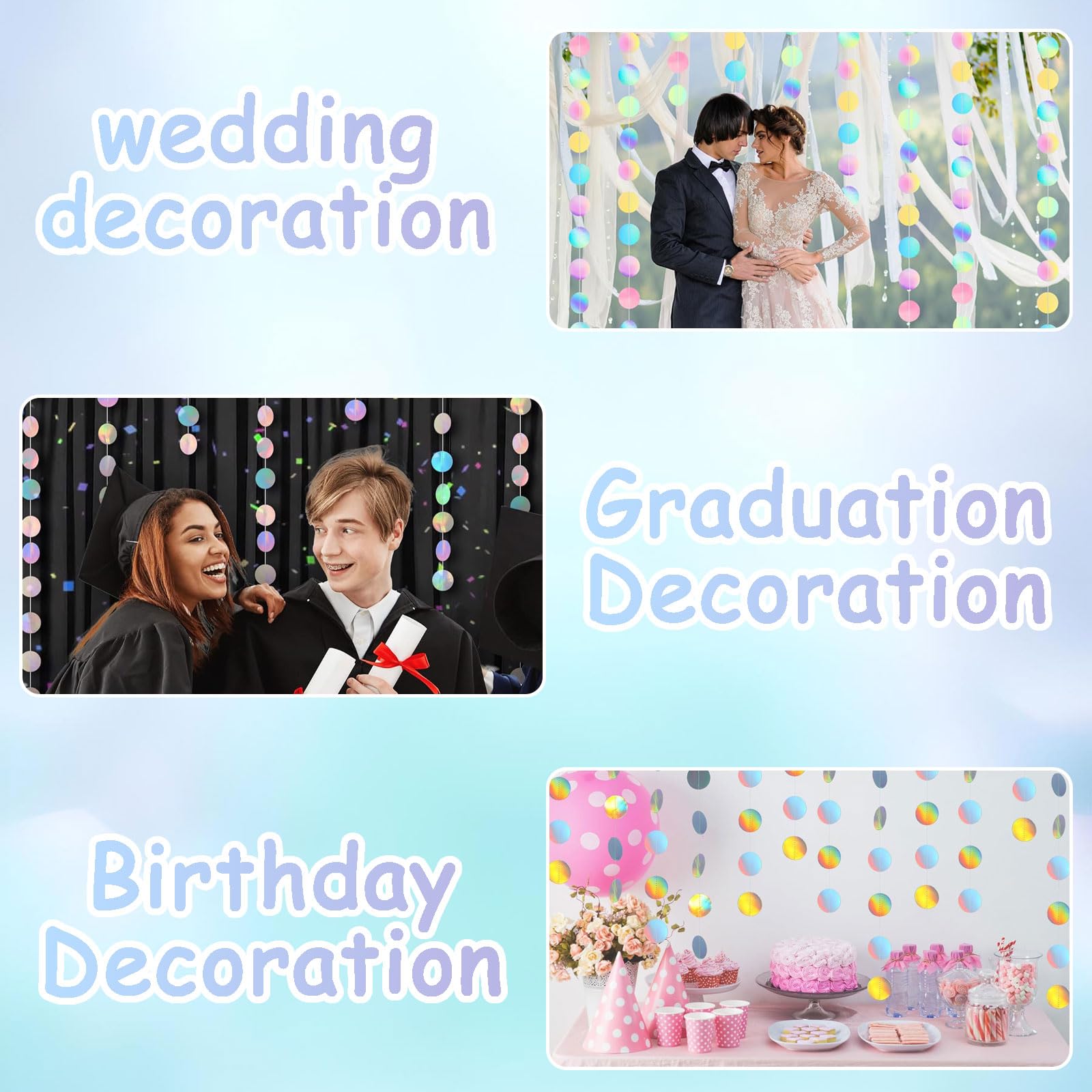 Set di 6 ghirlande rotonde di carta colorate, 4 m, con brillantini, rotonde, per compleanni, Capodanno, carnevale, anniversari, matrimoni, decorazioni