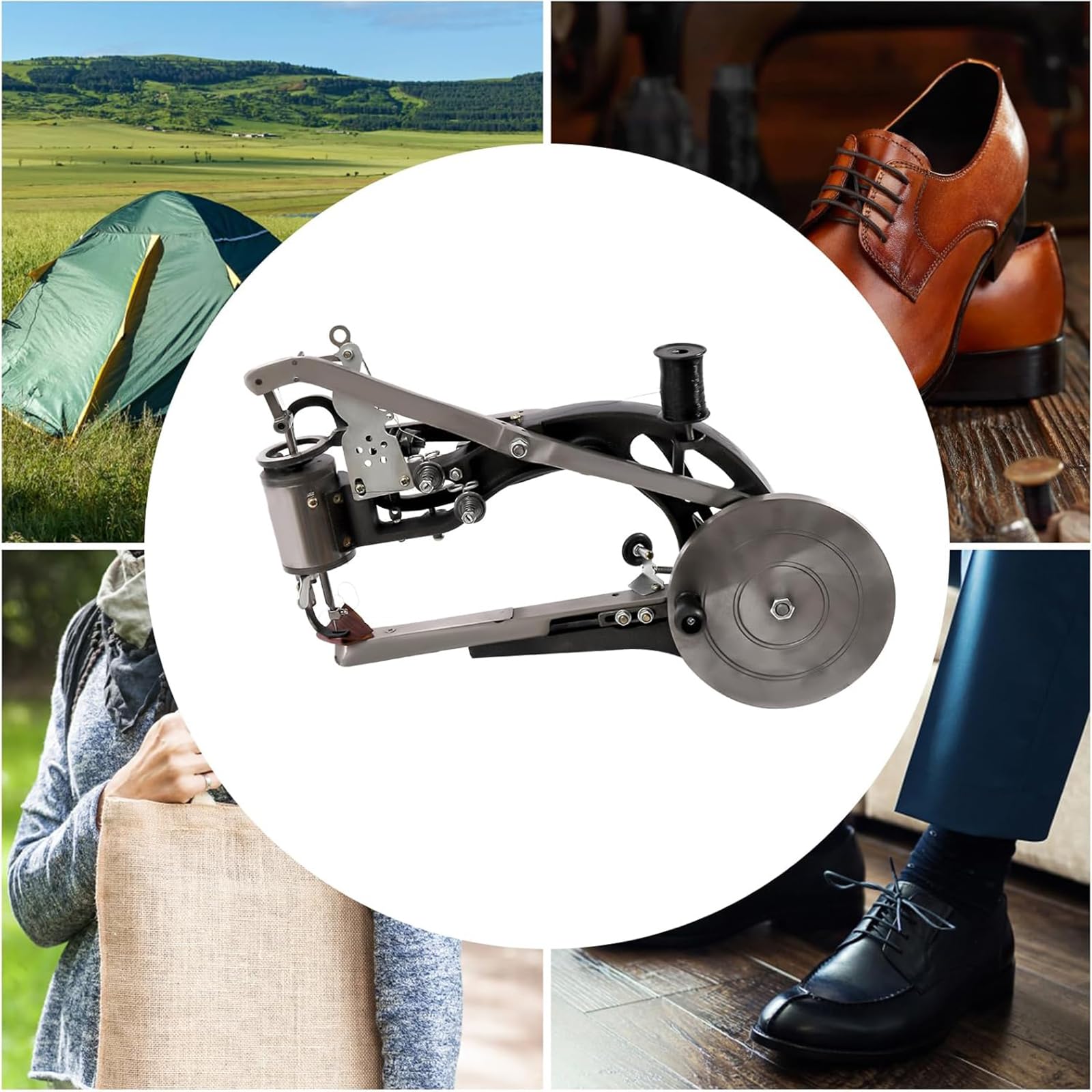 Maszyny domowe， Maszyna do szycia ręcznego 360°, DIY maszyna do naprawy obuwia, maszyny do naprawy obuwia, skóra vintage z 3 długimi prętami, metalowa specjalna