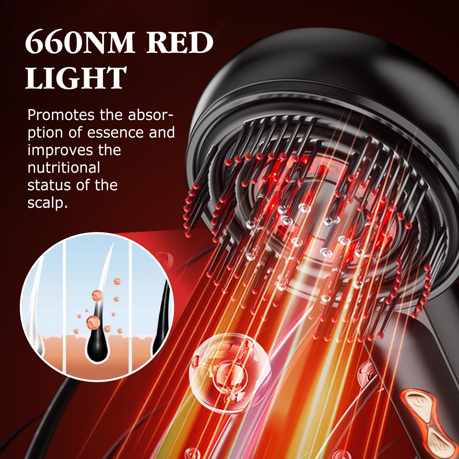 Masajeador de cabeza eléctrico, 2 en 1, masajeador de cuero cabelludo, 360 °, luz roja, peine de masaje eléctrico, masajeador de pelo, masajeador del cuero cabelludo con dispensador de aceite para el