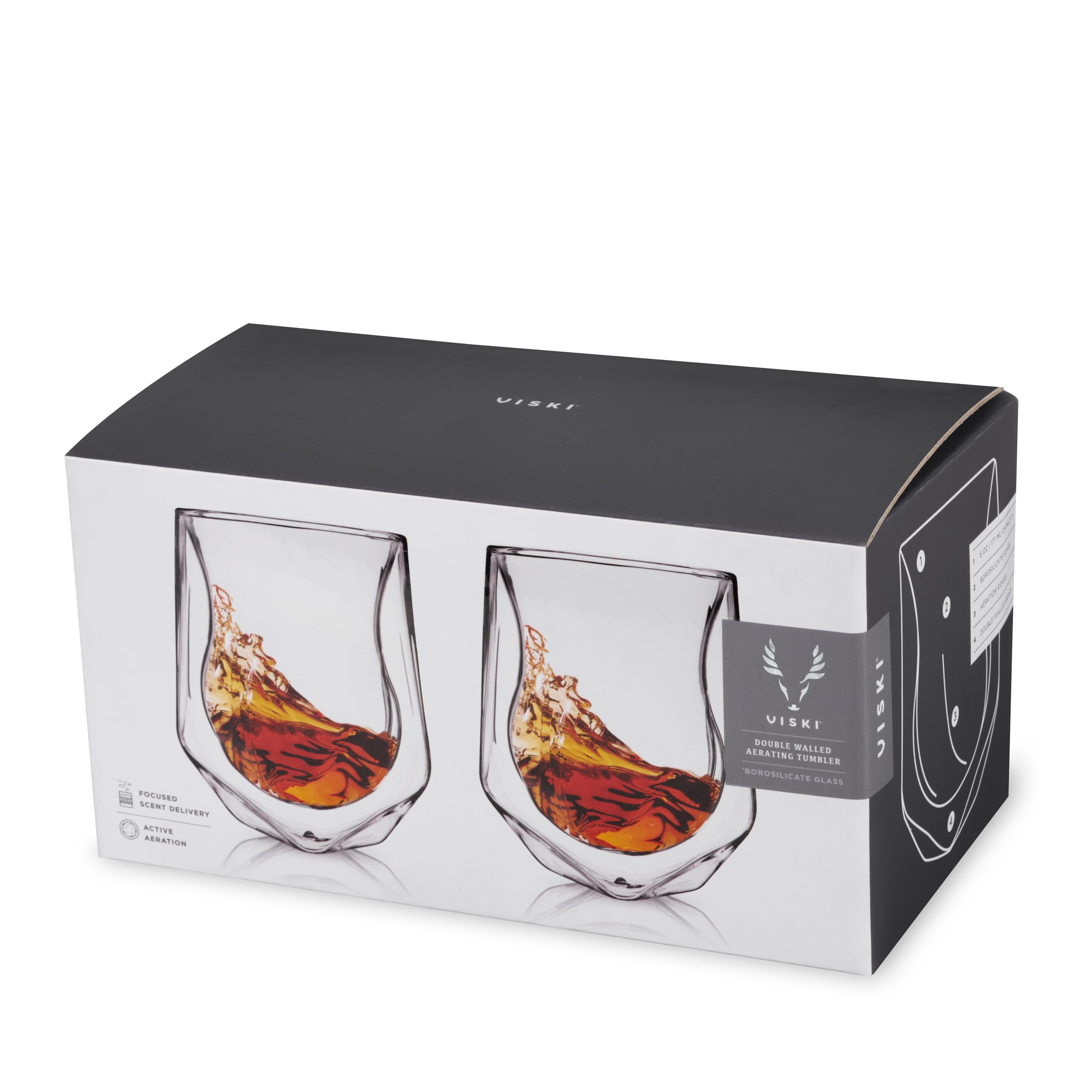 Viski Napowietrzający kubek do whisky, szklanka do degustacji whisky, wączyk o podwójnych ściankach, specjalny kubek do burbona, przezroczyste szkło, nadaje się do mycia w zmywarce, 200 ml, zestaw 2