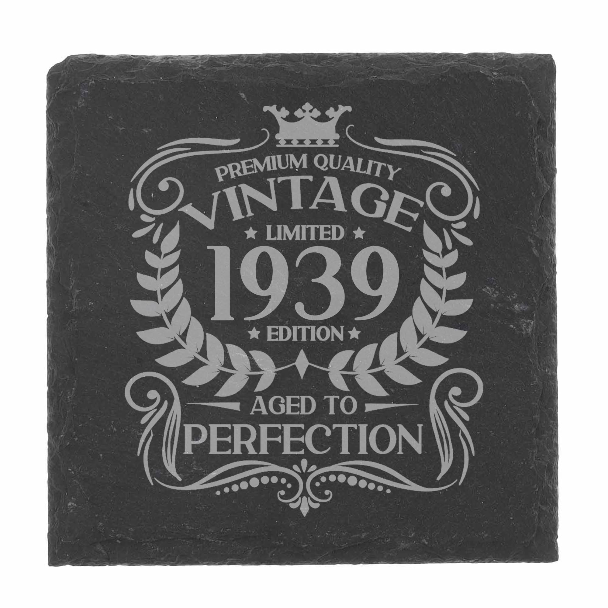 80th Birthday Gift for Men Vintage 1946 Aged to Perfection Engraved Slate Coaster Present for 80 Year Old Etched Natural Slate Placemat (Round Slate) — view 191