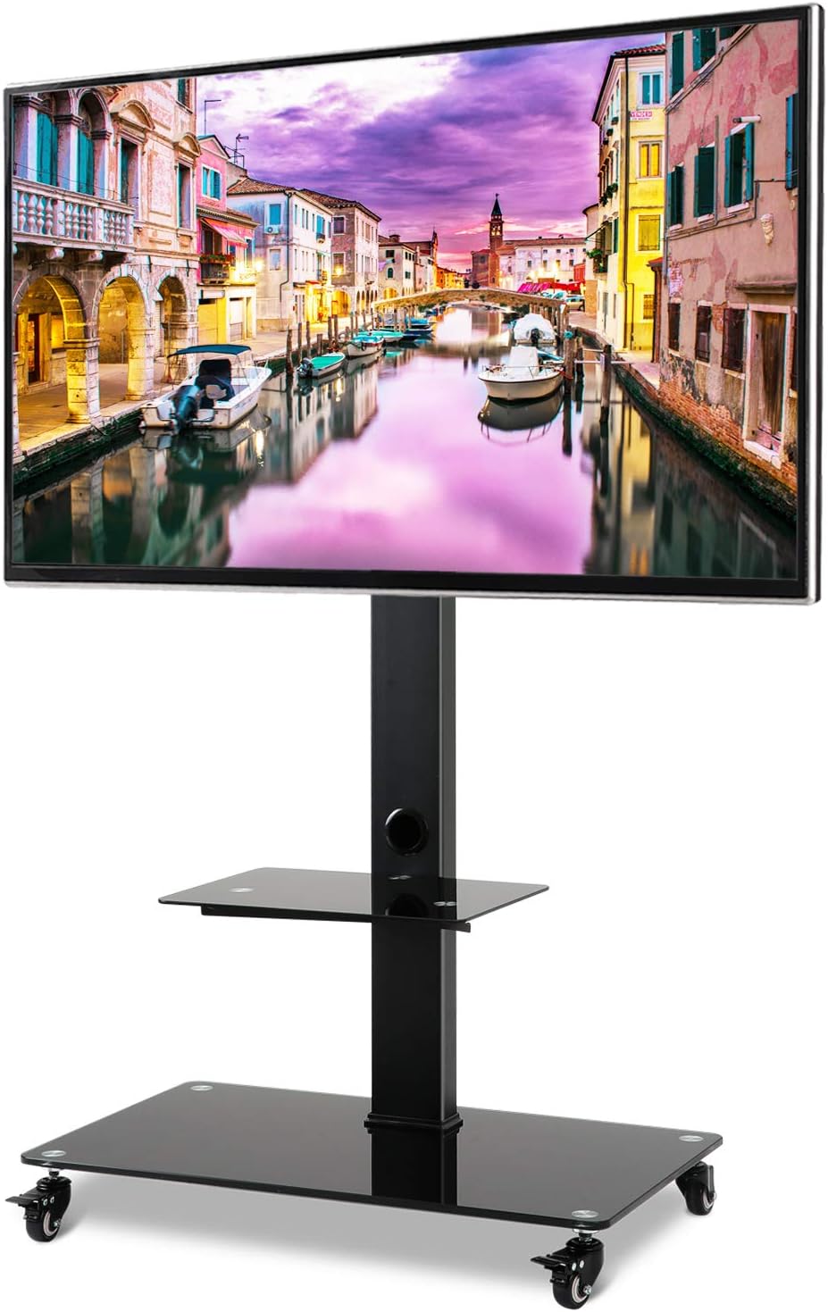 Rolling Mobile TV Stand Cart with Audio Shelf and