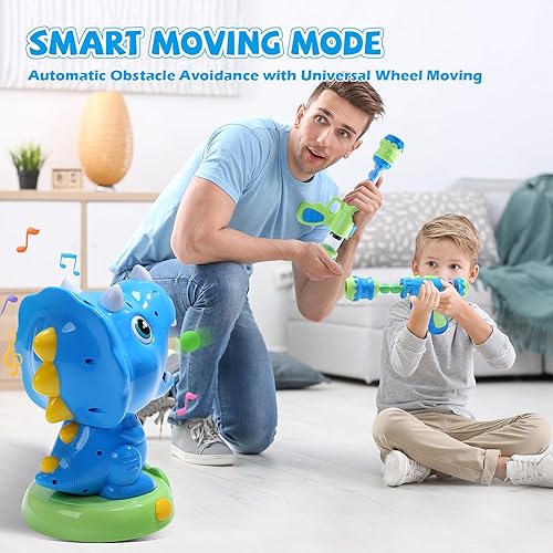 Miniatura 7 de EagleStone Juguetes de disparo de dinosaurios movibles de acción triceratops, juegos de disparos para niños con registro de puntuación LCD y LED,