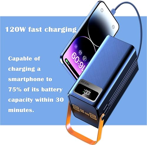 Miniatura 5 de Banco de energía de 100000mAh, cargador portátil de carga rápida de 150 W, con luz LED, con cables incorporados, 4 salidas y 3 entradas, fuente de