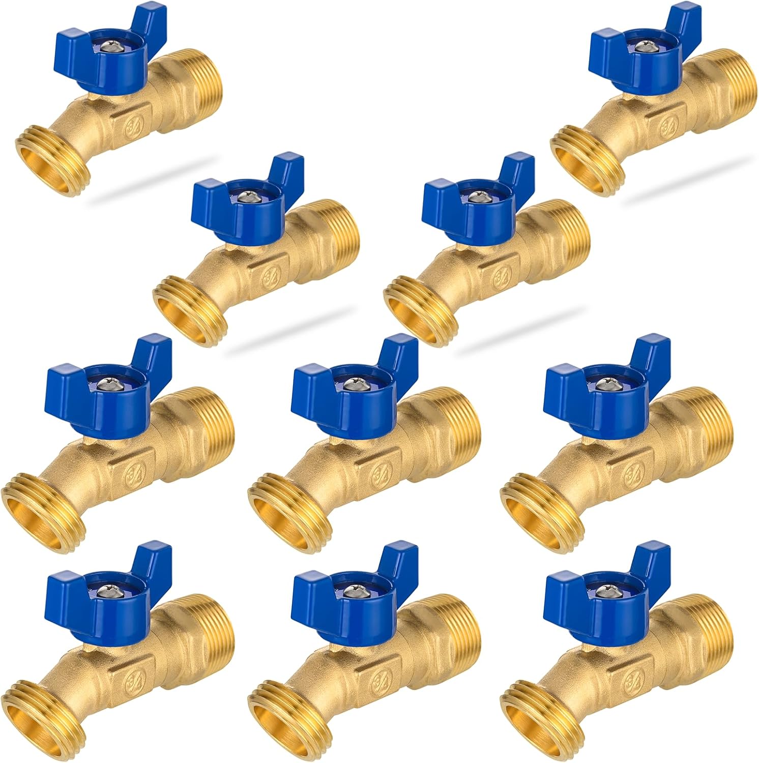 10-Pack HeSun Outdoor Hose Bibb Faucet/Valve,1/4-Turn Garden Spigot,3/4" Male NPT Inlet x 3/4" Male Hose Thread (GHT) Outlet,Blue(SILLCOCK048-10)