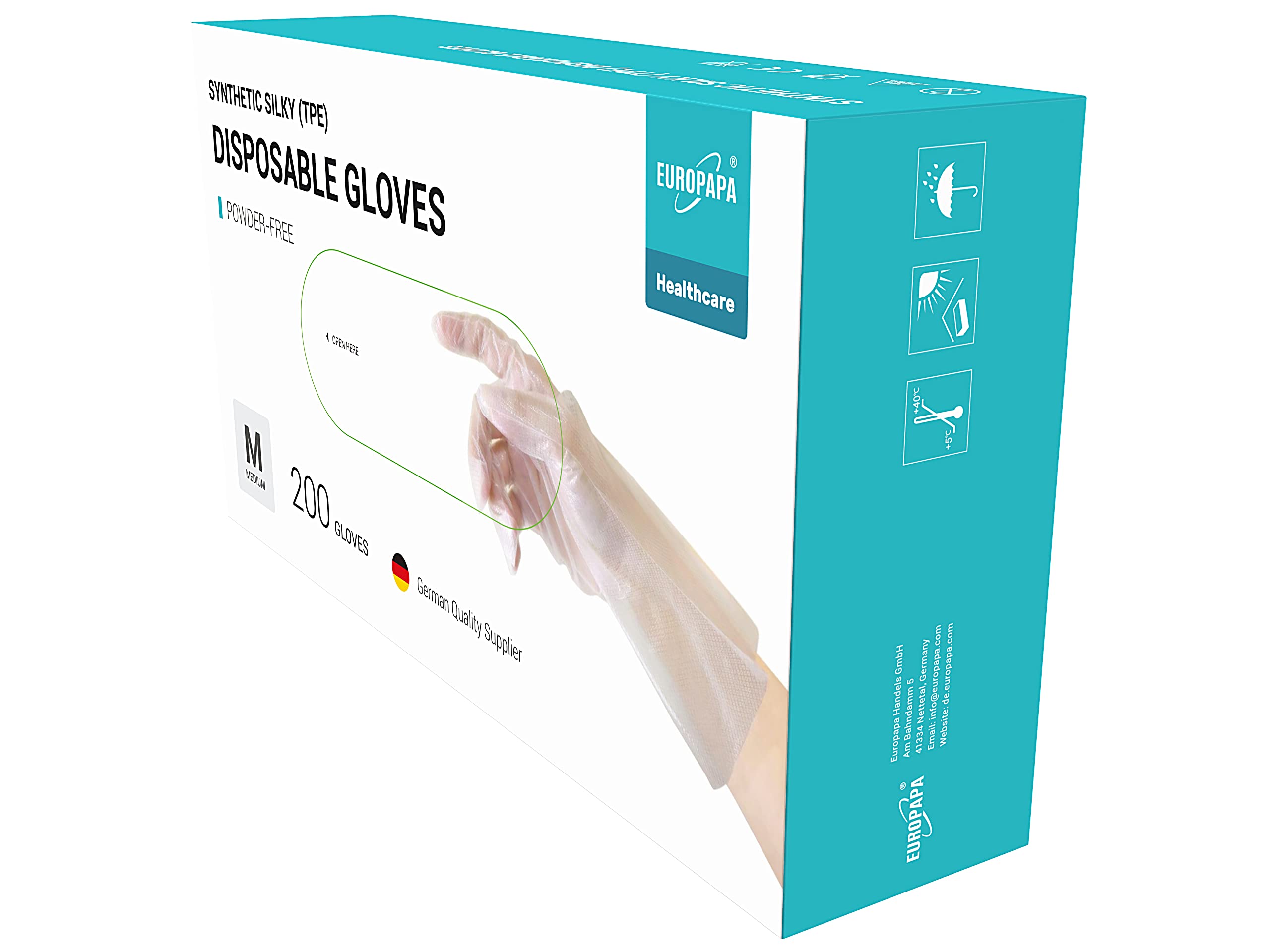EUROPAPA® 100, 200, 300, 450 Pezzi, Guanti Monouso In TPE, Trasparenti E Blu, In Scatola, Guanti Monouso In Gomma, Senza Lattice, Senza Polvere, Taglia S, M, L, XL (Tansparenz 200, XL)
