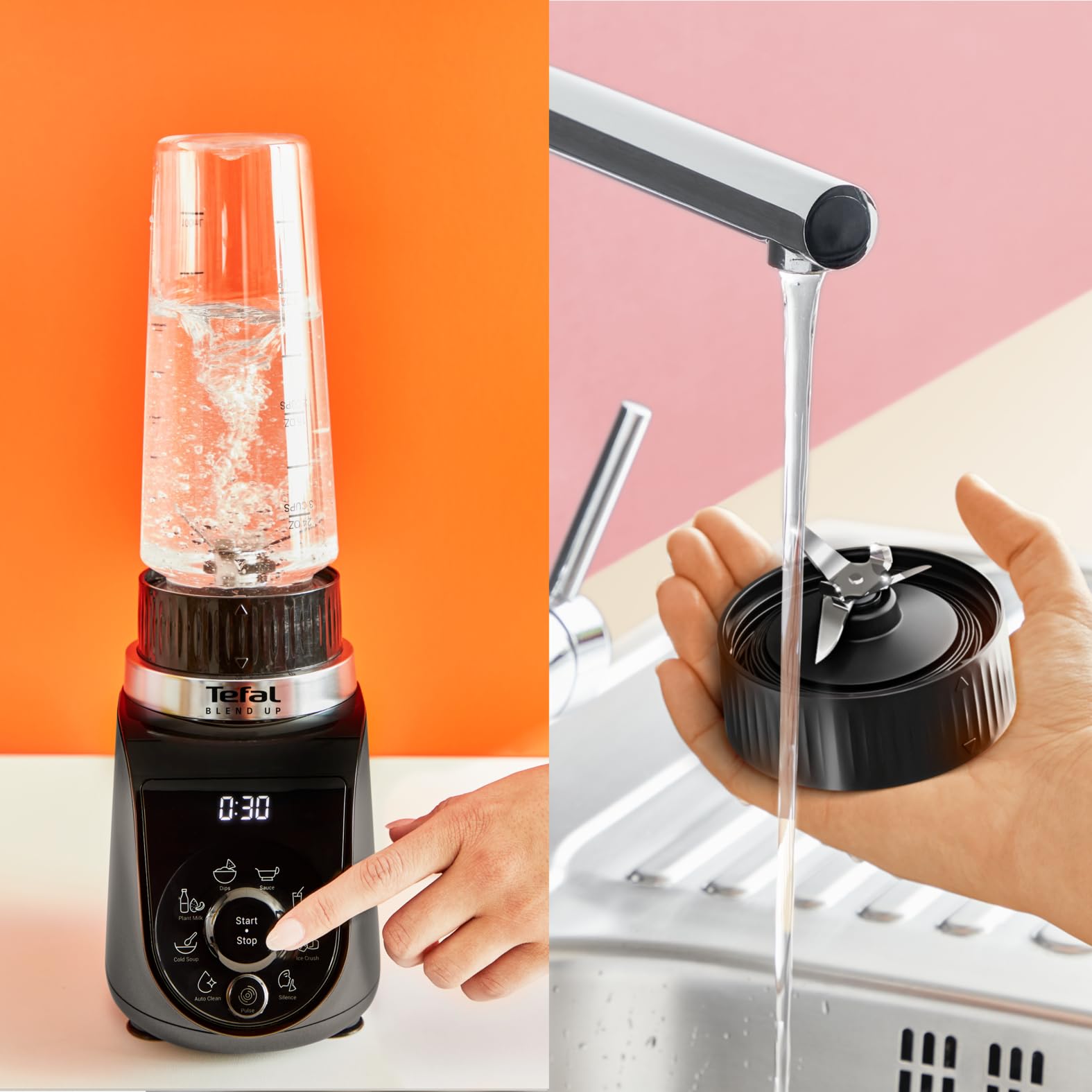Tefal Blend Up BL19JEF0 - Mini mixer, 1000 W, 8 programmi automatici, lame Powelix, modalità di pulizia automatica, compatto, leggero, modalità Silence, con bottiglie on-the-go (400/700 ml), colore