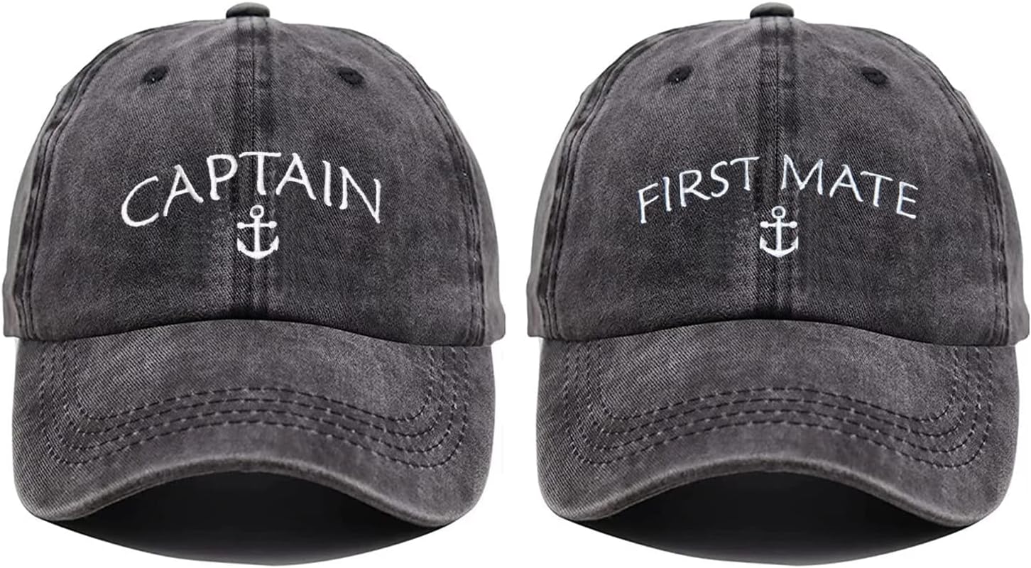 Embroidered Boat Captain Hat & First Mate Hat for Men Women 2 Pack