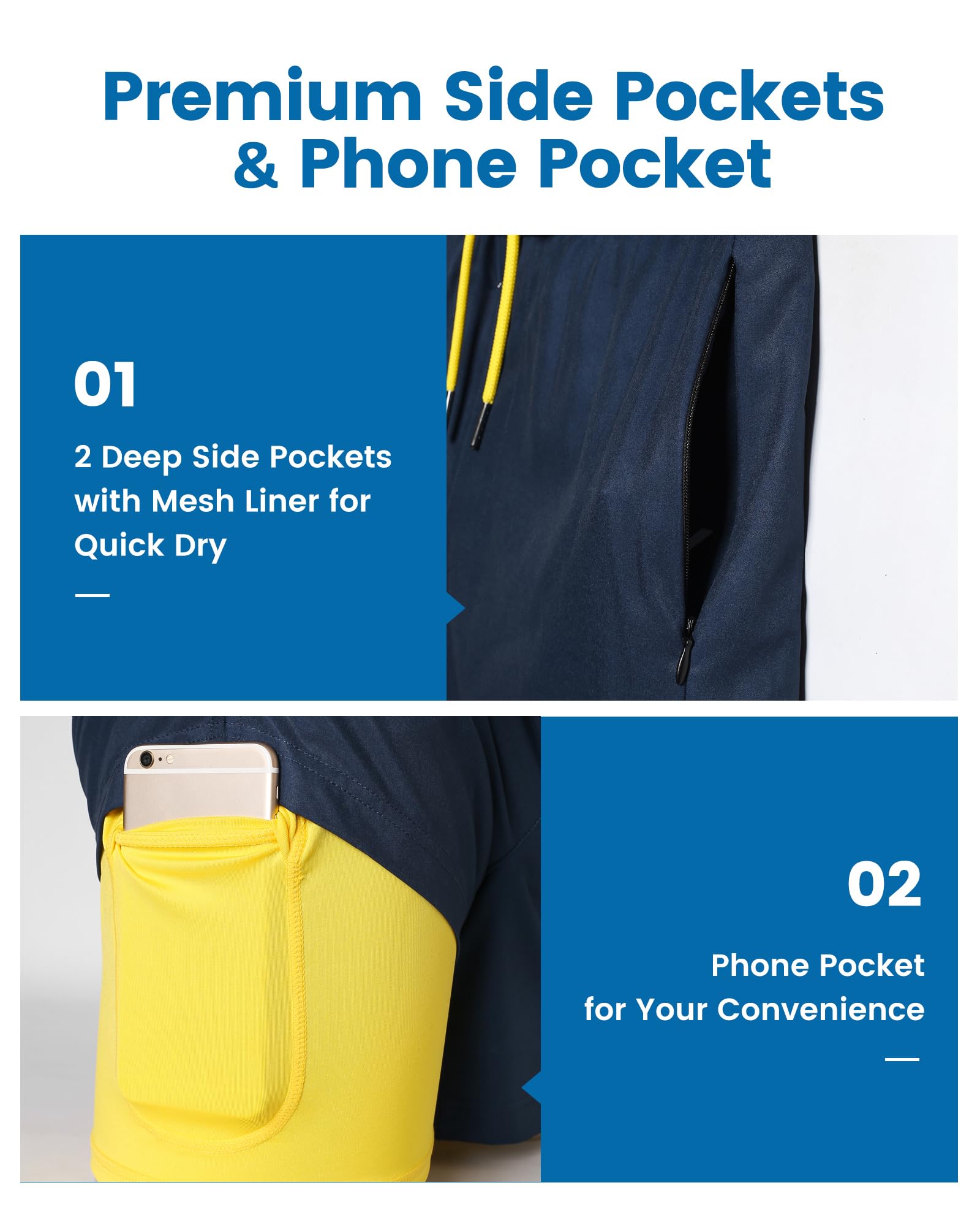 Maamgic Uomo Costume da Bagno Corto 2-in-1 Compressione Pantaloncini da Surf 7 Pollici Interni Asciugatura Rapida Shorts con Tasche