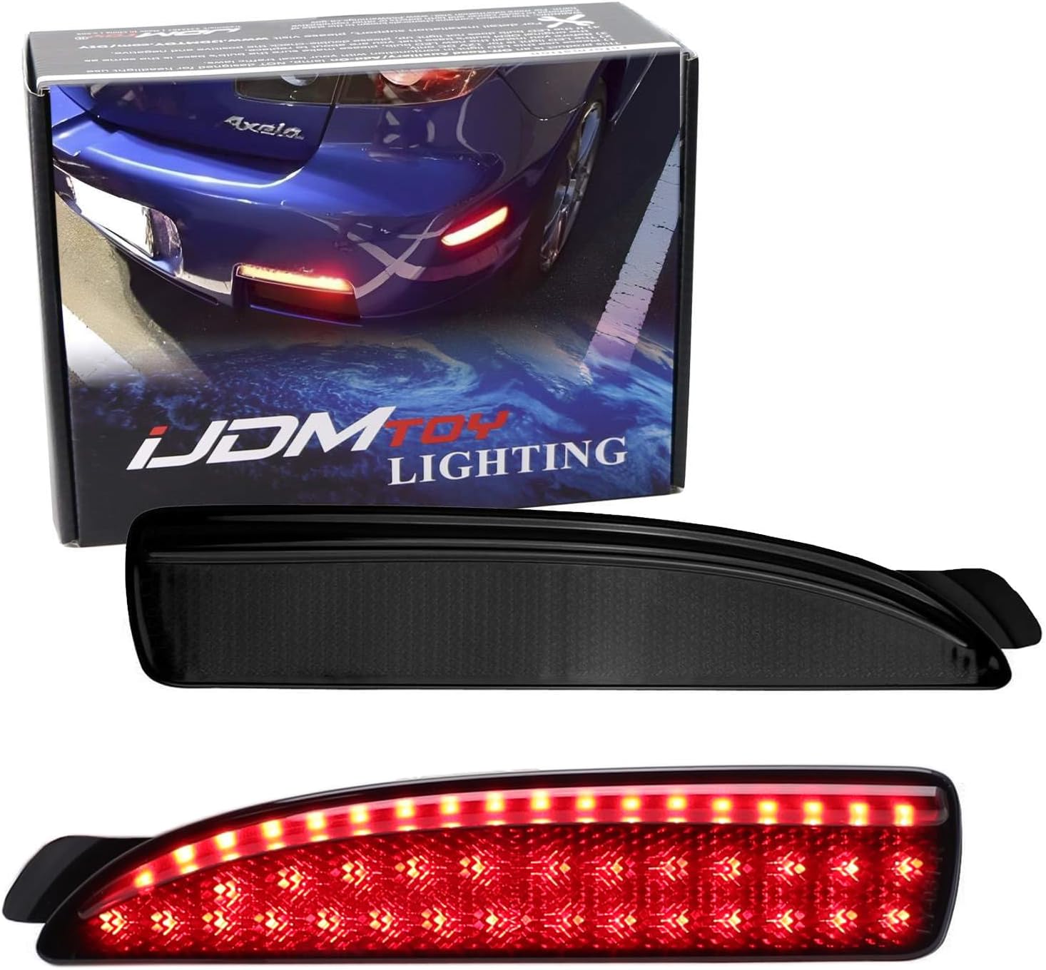 iJDMTOY Smoked Lens 90-SMD Full LED Side Marker Light Assy Compatible With 2004-2008 Mazda 3 Sedan, Replace OEM Red Bulb-Less Sidemarker Reflectors