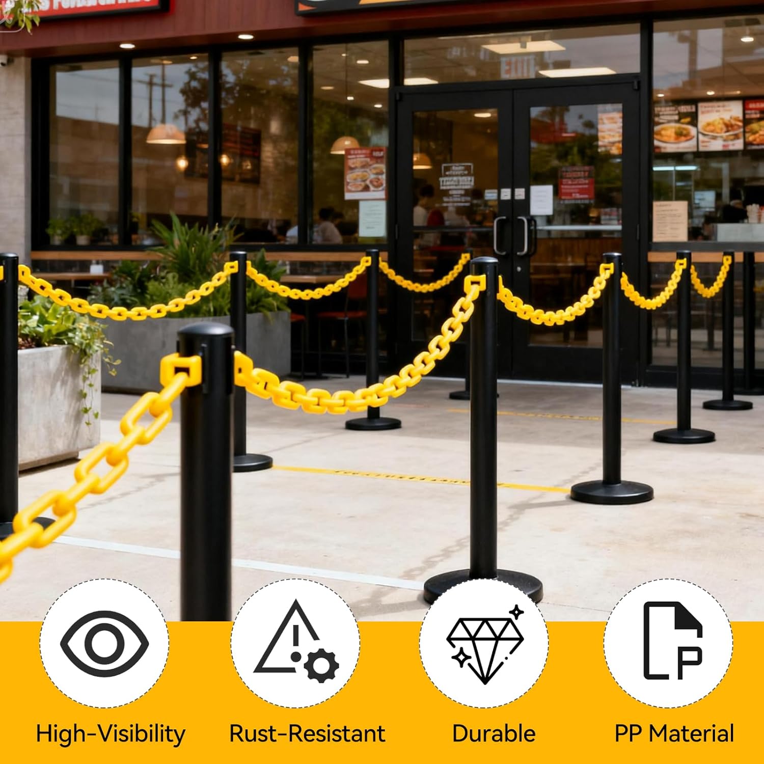 240FT Yellow Plastic Chain Links, Heavy Safety Chain, Plastic Barrier Chain with 50PCS S-Hooks