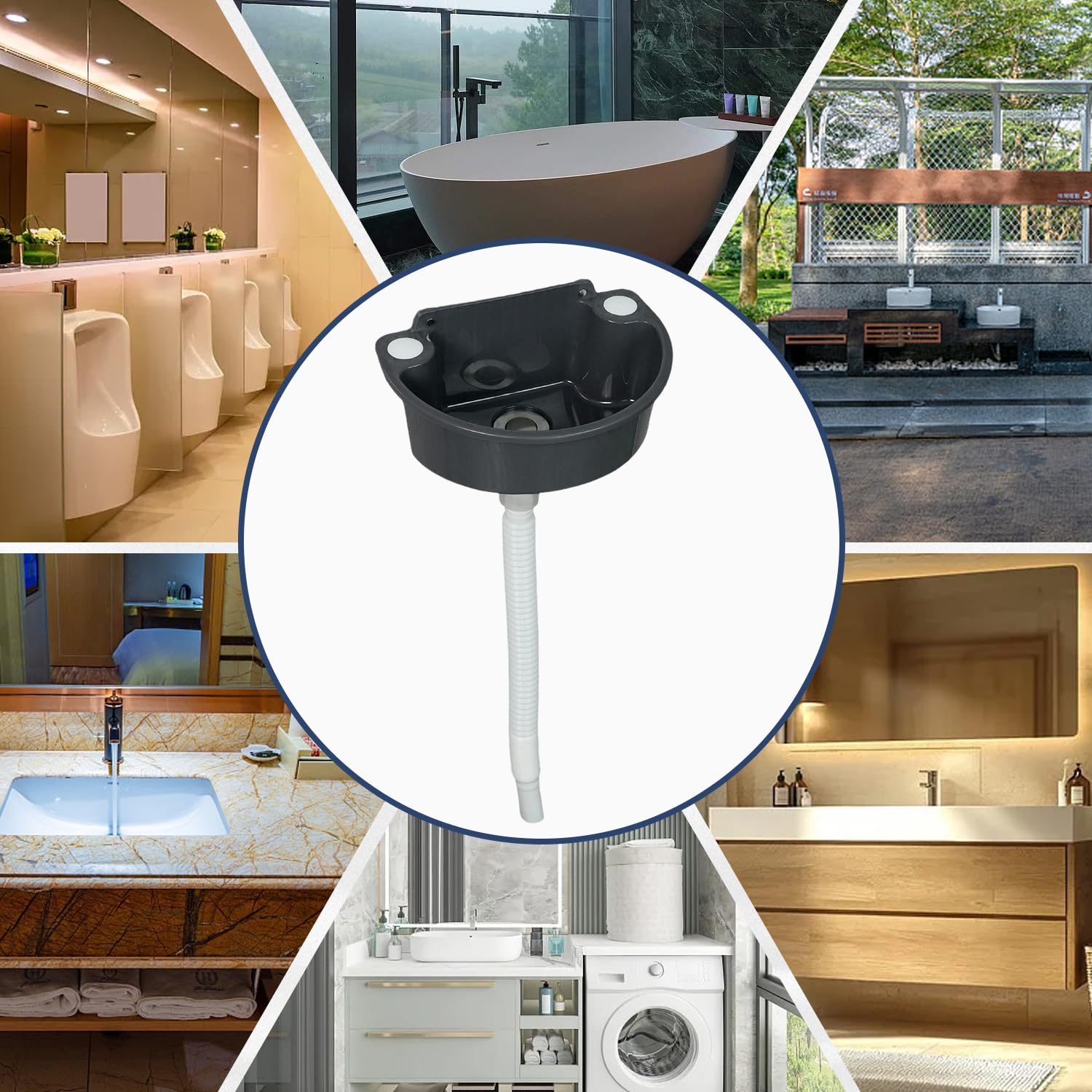Multifunktionales Kunststoff Ausgussbecken, Camping Waschbecken Wandmontage mit Abflussrohr, Schraubenpaket, Dübel und Lochabdeckung, Einfache Installation und Platzsparend