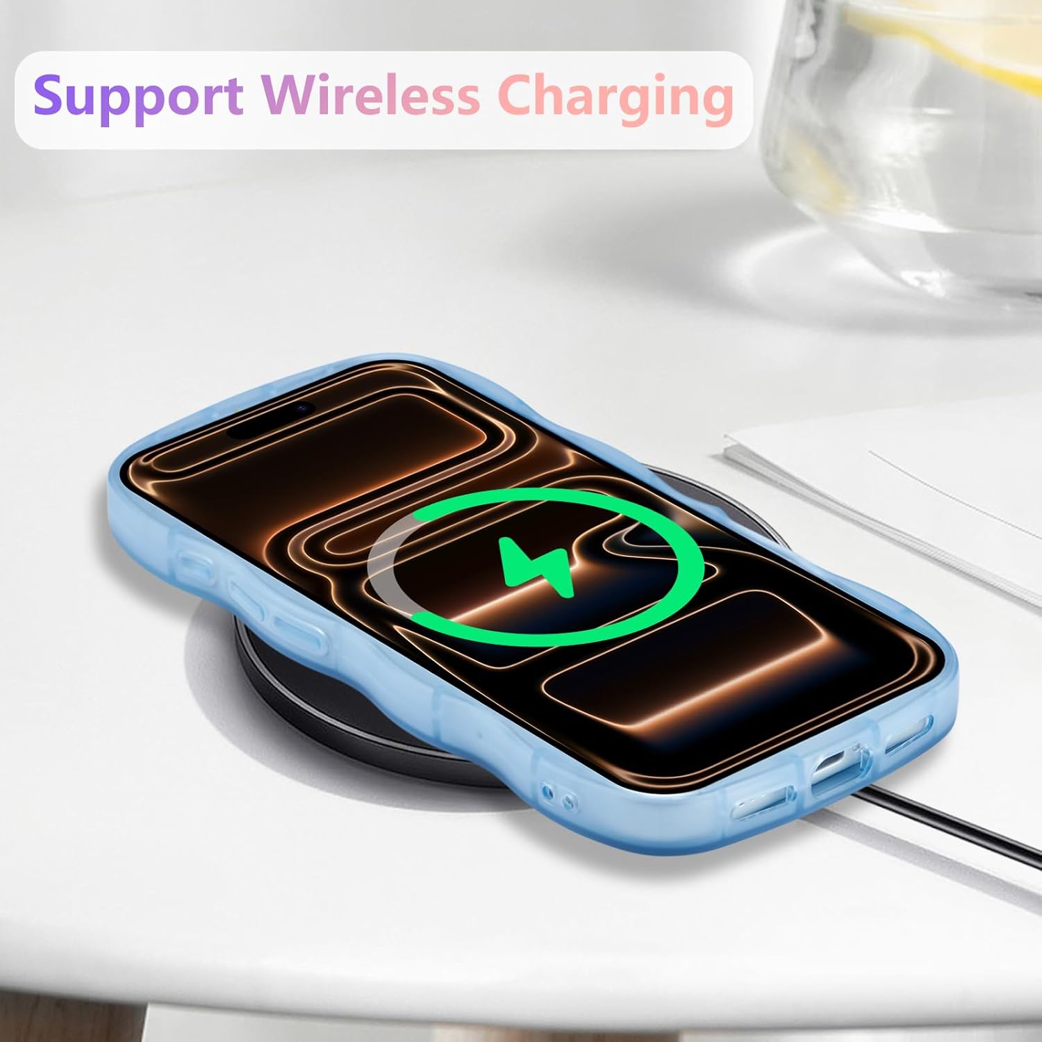 ZTOFERA for iPhone 17 Pro Max Case 6.9",Cute Curly Wave Case with Star Glitter,Clear Shiny Bling Soft TPU Shockproof Phone Protecive Cover for Women Girls-Blue - Image 5