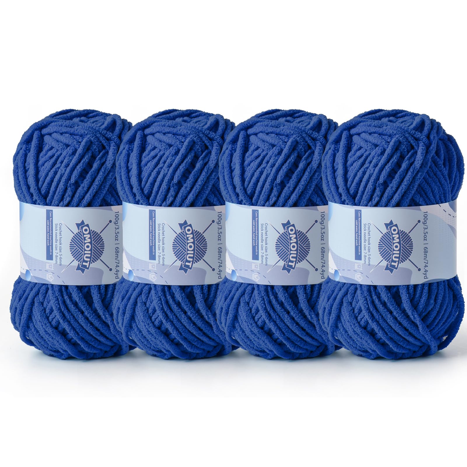 4 Pack Chunky Chenille Yarn for Crocheting, Baby Yarn for Crocheting Soft Blankets, Bulky Yarns for Crochet Amigurumi, 400g (297yds) Fluffy Velvet Yarns for Hand Knitting (4 Sapphire Blue)