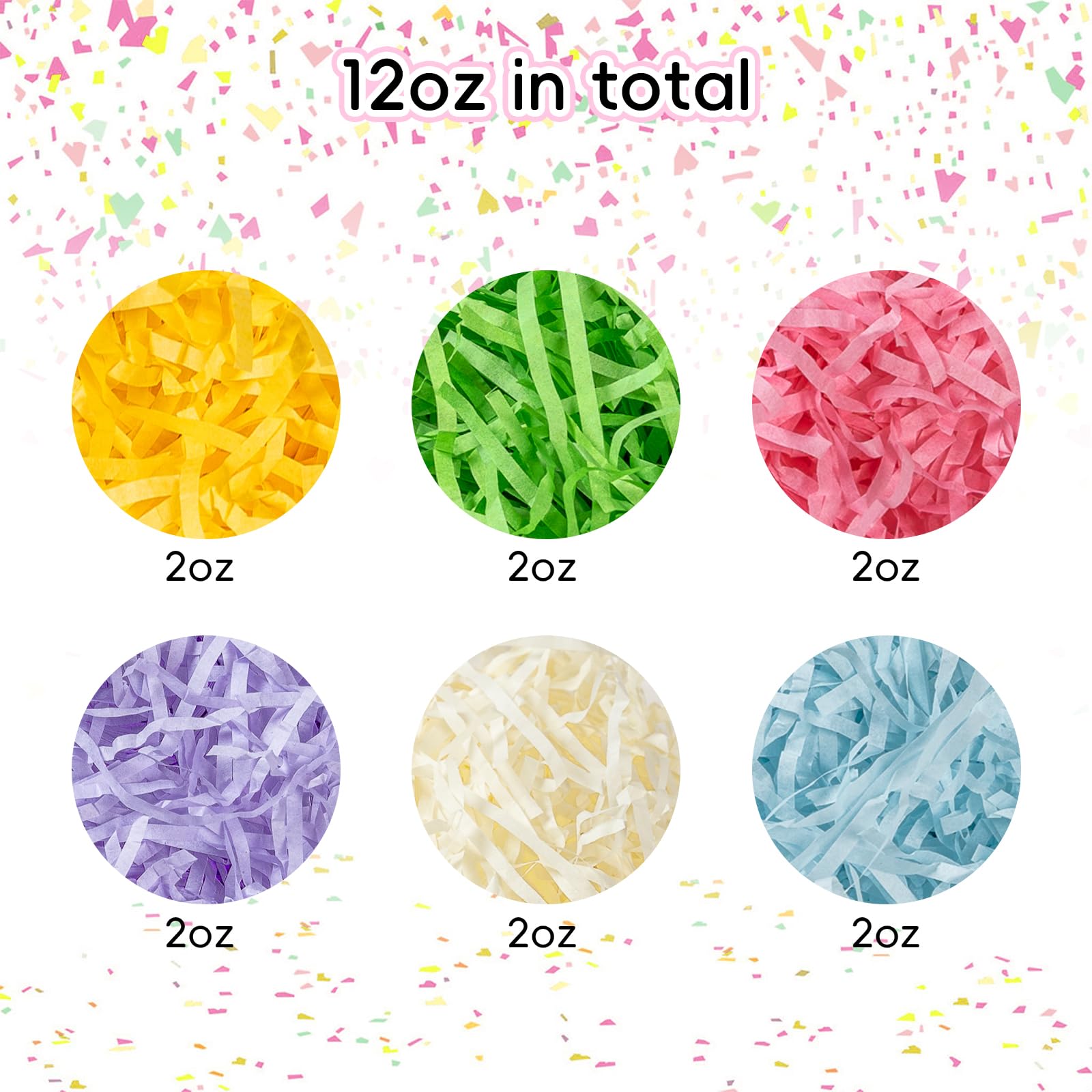 CIPOWM Riempitrice di carta sminuzzata con erba pasquale da 350 ml, 6 colori, per riempire carta di rafia increspata per confezioni regalo pasquali, sacchetti per riempire cesti e forniture per feste