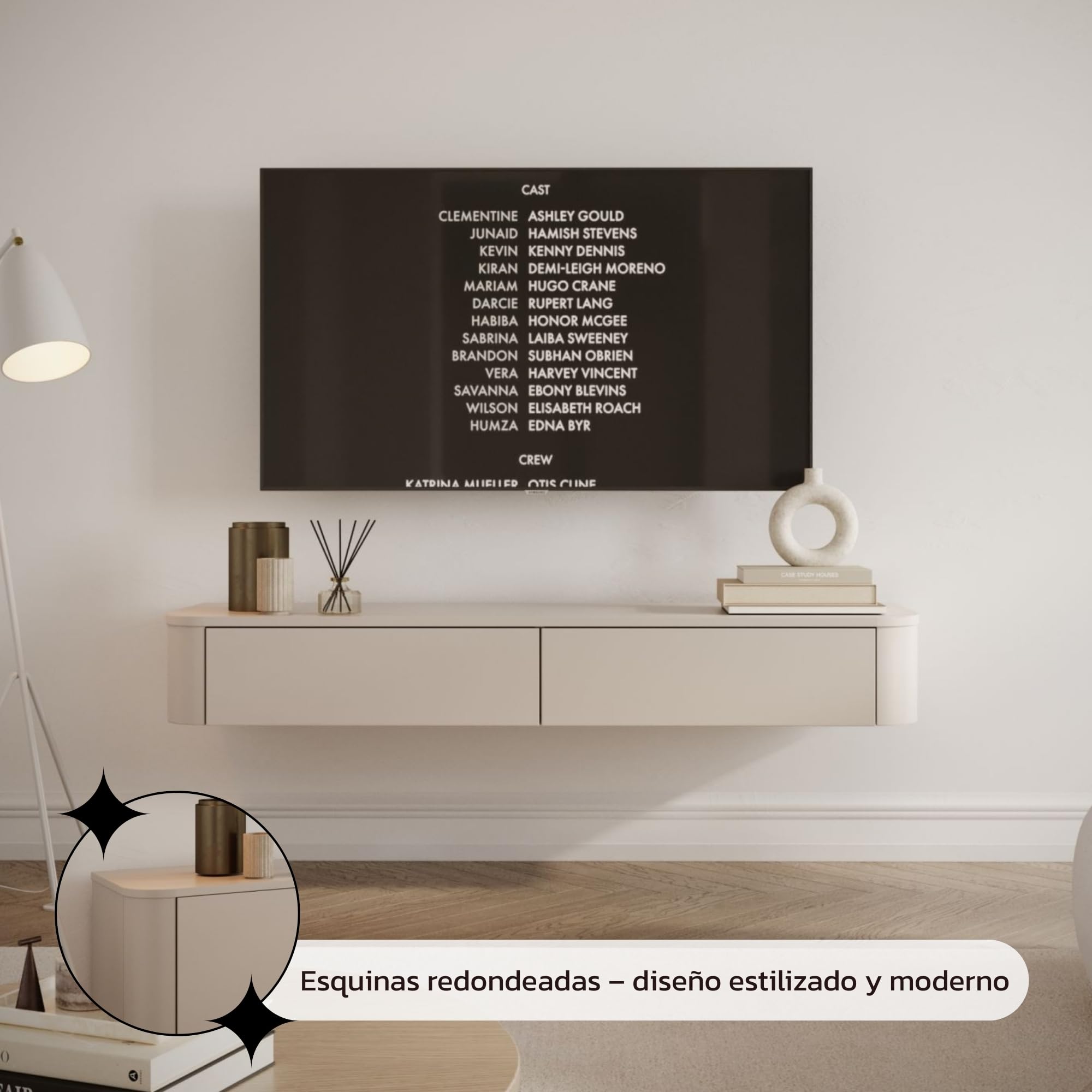 Selsey Mueble TV Suspendido Slim 140 cm Cashmere – Mueble de Salón Moderno para Televisión con Puertas Abatibles, Diseño Minimalista, Fabricado en Europa