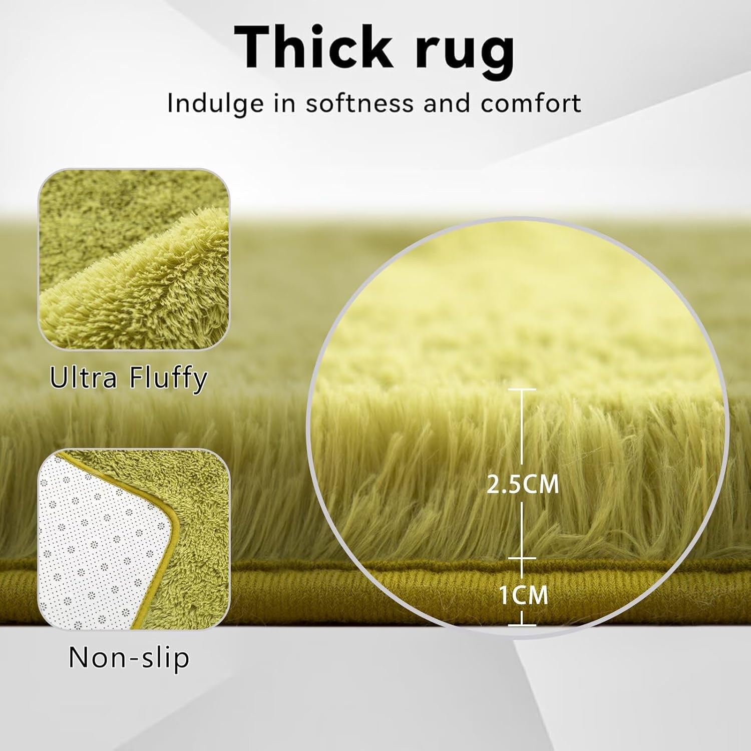 Poboton Super Soft Shaggy Area Rugs Fluffy Carpets, Indoor Area Rugs for Living Room Bedroom Kids, College Students Home Decor, Rectangular Fuzzy Rug, 5x8 Feet, Grass Green
