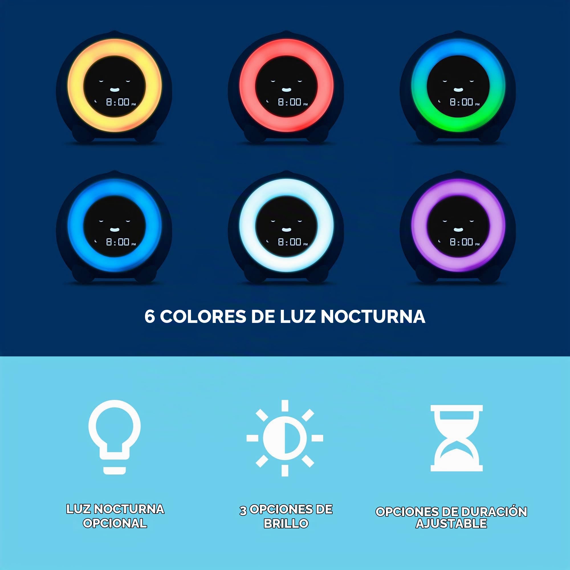 LittleHippo Mella Dispuestos a levantarse Entrenador de niños, Reloj Despertador, luz de la Noche del sueño Sonidos de la máquina (Arctic Blue)