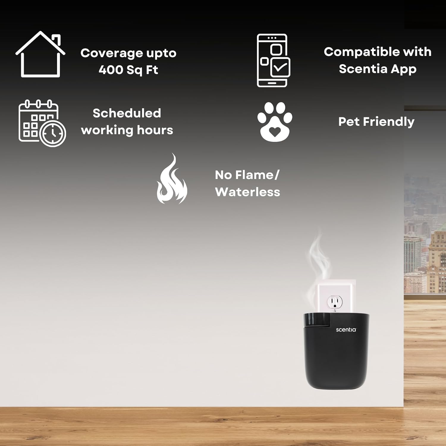 Scentia Waterless Plug-in Scent Diffuser with App Control | Essential Oil Diffuser | Hotel-Inspired Scent Included | 600 Sq. Ft. Coverage | Housewarming Gift | Black - Image 2