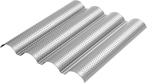 Miniatura 4 de Paquete de 2 sartenes perforadas antiadherentes para baguette de 15 x 13 pulgadas para hornear pan francés, 4 panes ondulados, molde para hornear