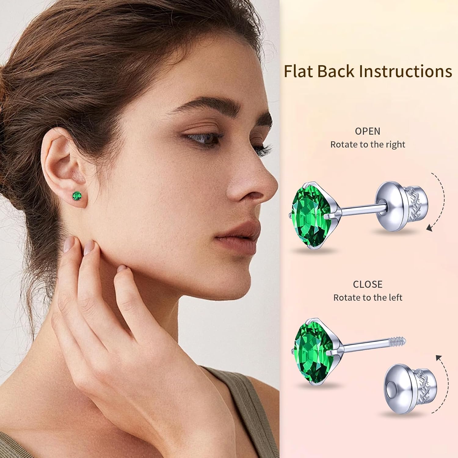 G23 Titanium CZ Stud Earrings, Hypoallergenic F136 Implant Grade Titanium Screw Back Simulated Diamond Earrings for Sensitive Ears, 6mm 5A Cubic Zirconia Stud Earrings for Women - Image 3