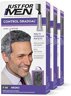 Just For Men Control Gradual, Tinte Para Canas, Color Negro T55, Cubre Algunas Canas, Paquete De 3, 40g