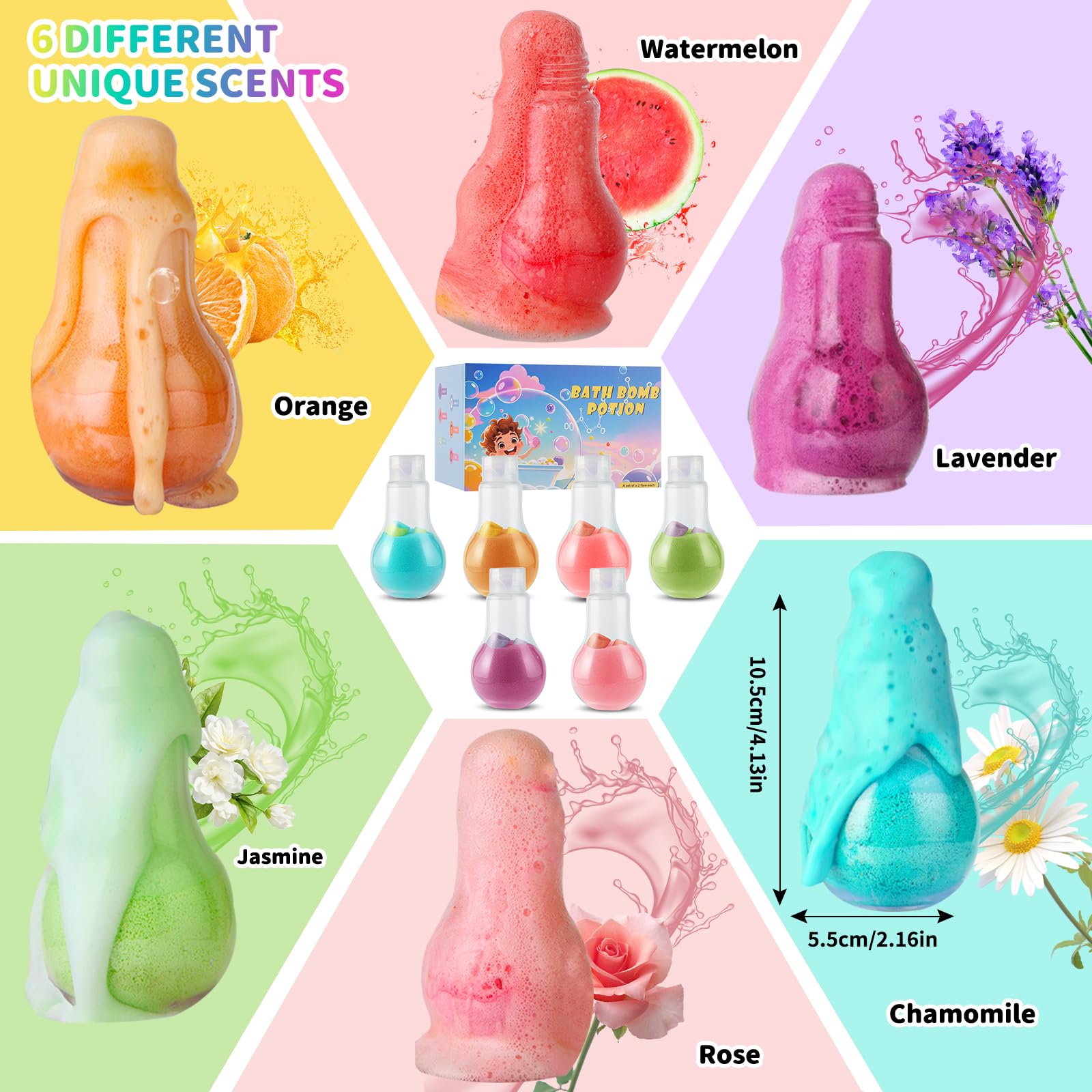 Bombes de Bain pour Enfants, Kit de Bombes de Bain Magic Potion Bottle, Bombes de Bain Moussantes Naturelles et Biologiques, Cadeau d'anniversaire et de Noël pour Filles et Garçons